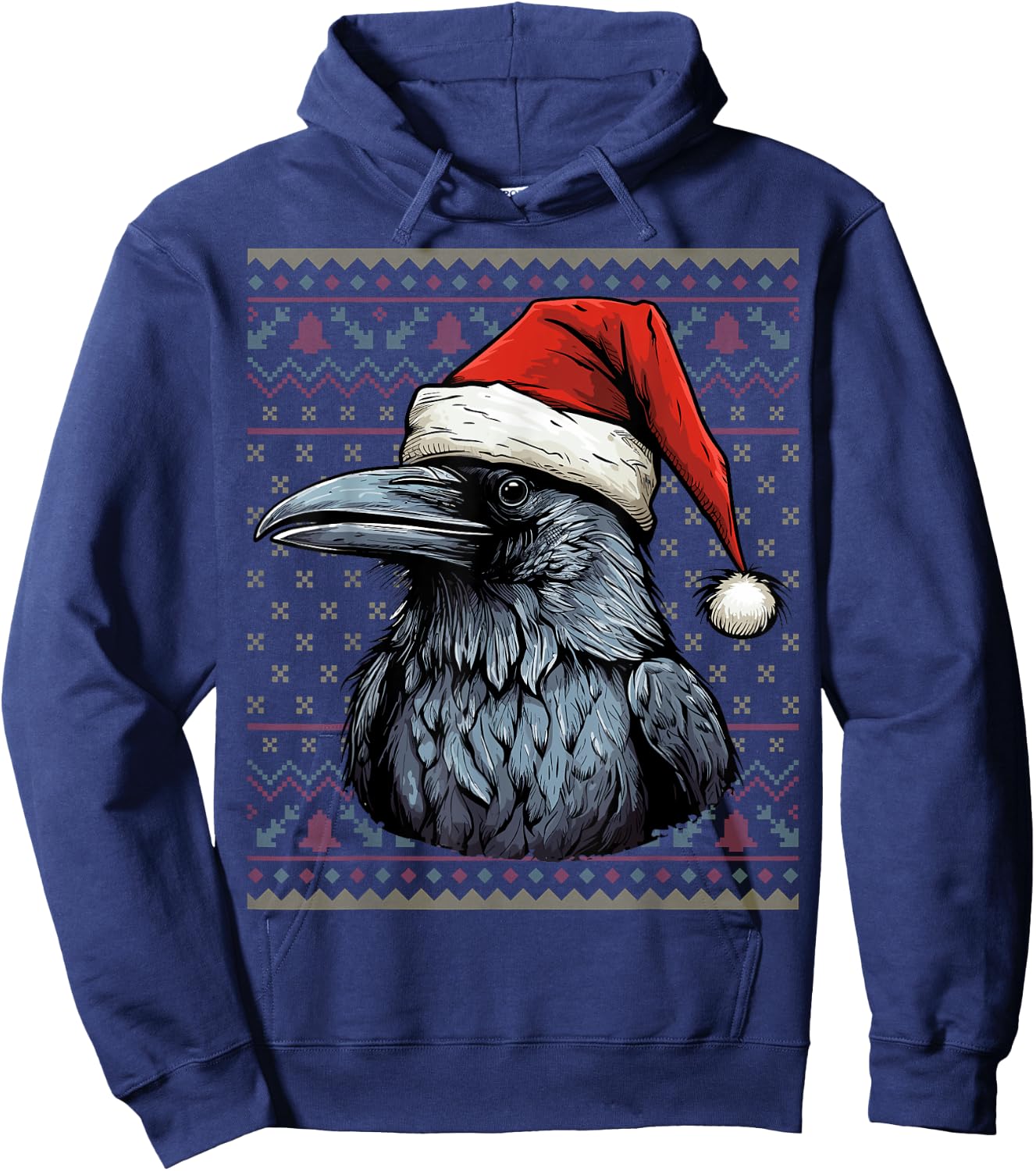 Crow Lover Santa Hat Xmas Holiday Ugly Crow Christmas Hoodie - Hoodie | Navy