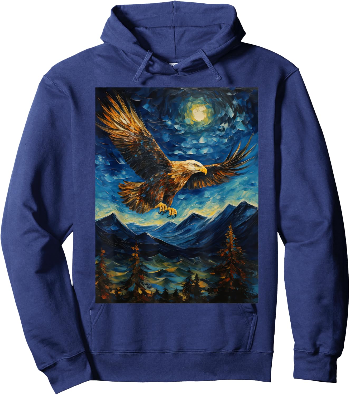 Eagle Starry Night Van Gogh Style Graphic Hoodie - Hoodie | Navy