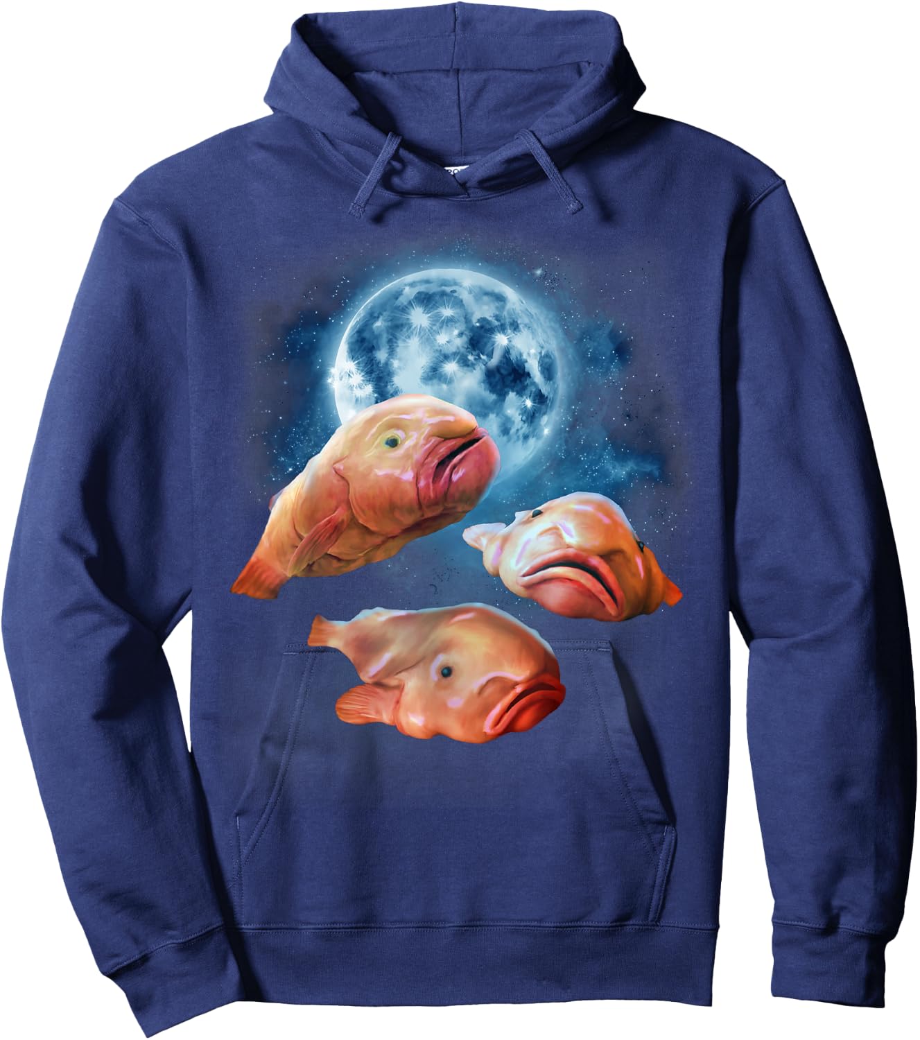 Funny Blobfish Shirt - Blobfish Howling at the Moon Hoodie - Hoodie | Navy