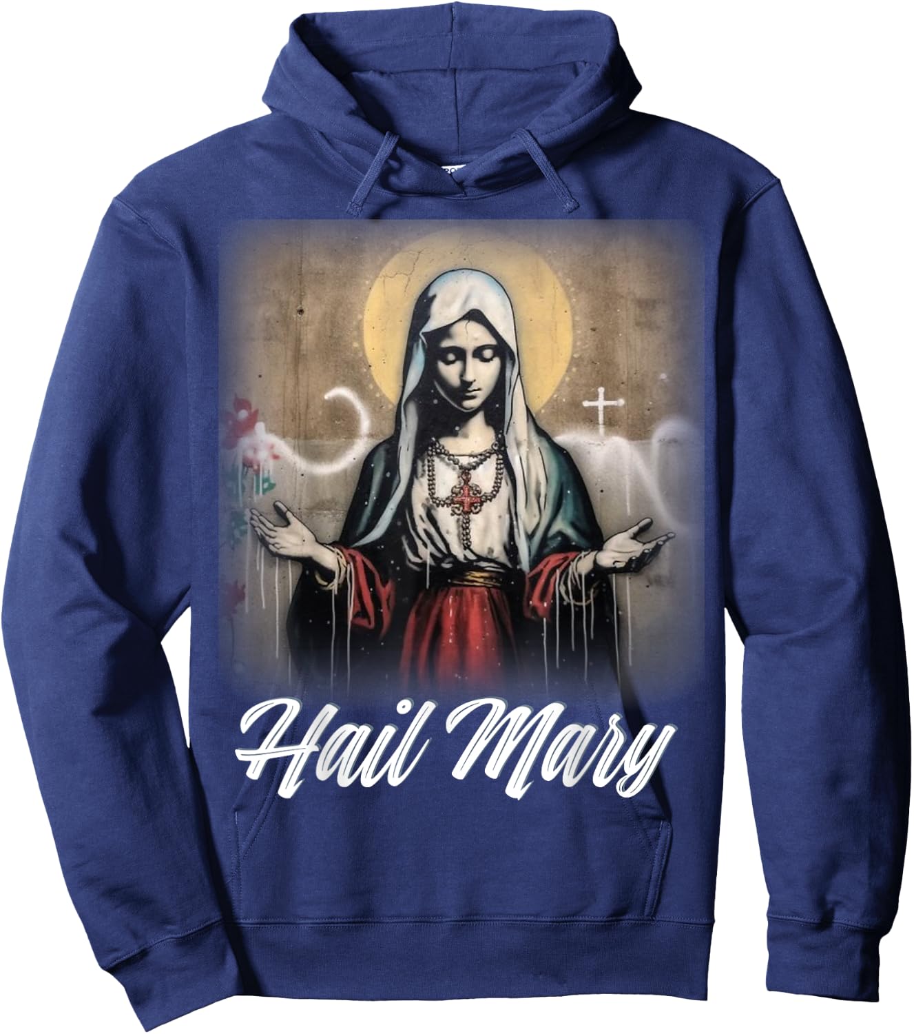 Hail Mary Our Lady Blessed Mother Rosary Catholic Hoodie - Hoodie | Navy