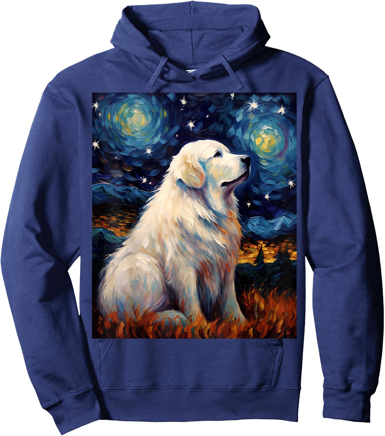 Surreal Starry Night Great Pyrenees Dog Hoodie - Hoodie | Navy