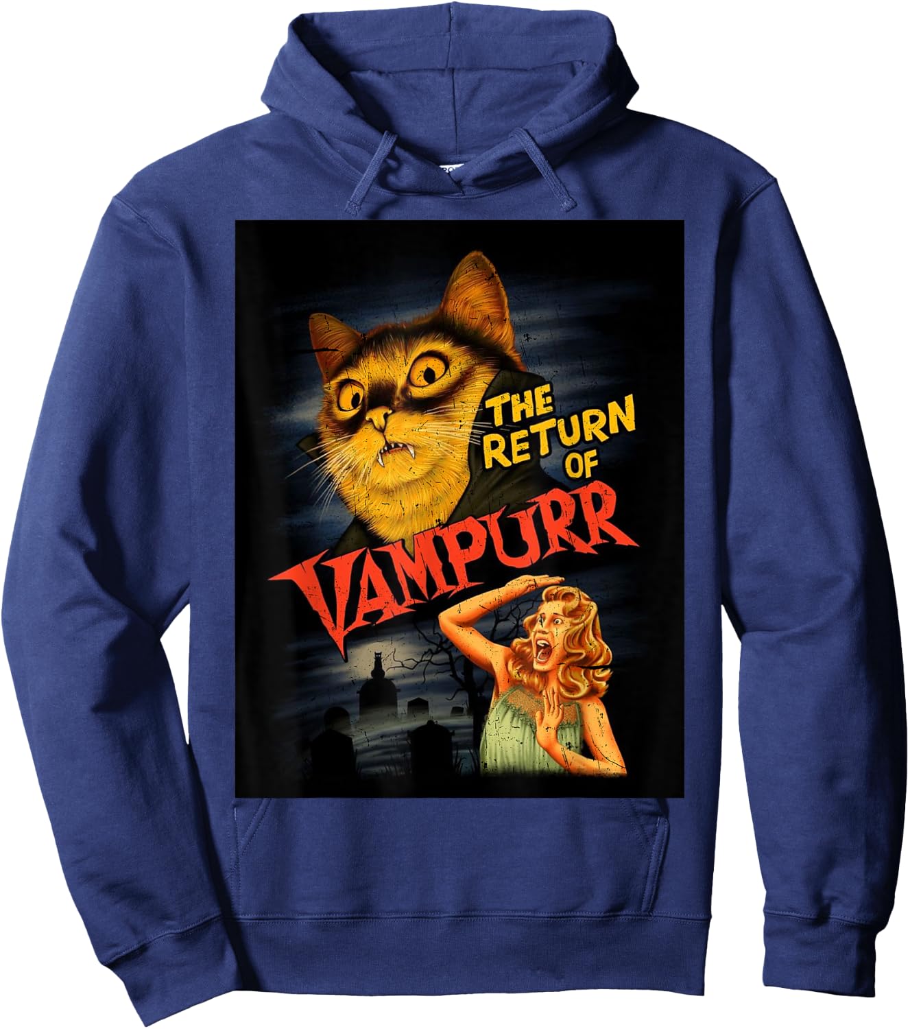 Cat Vampire Classic Horror Movie Funny Graphic Shirt Hoodie - Hoodie | Navy