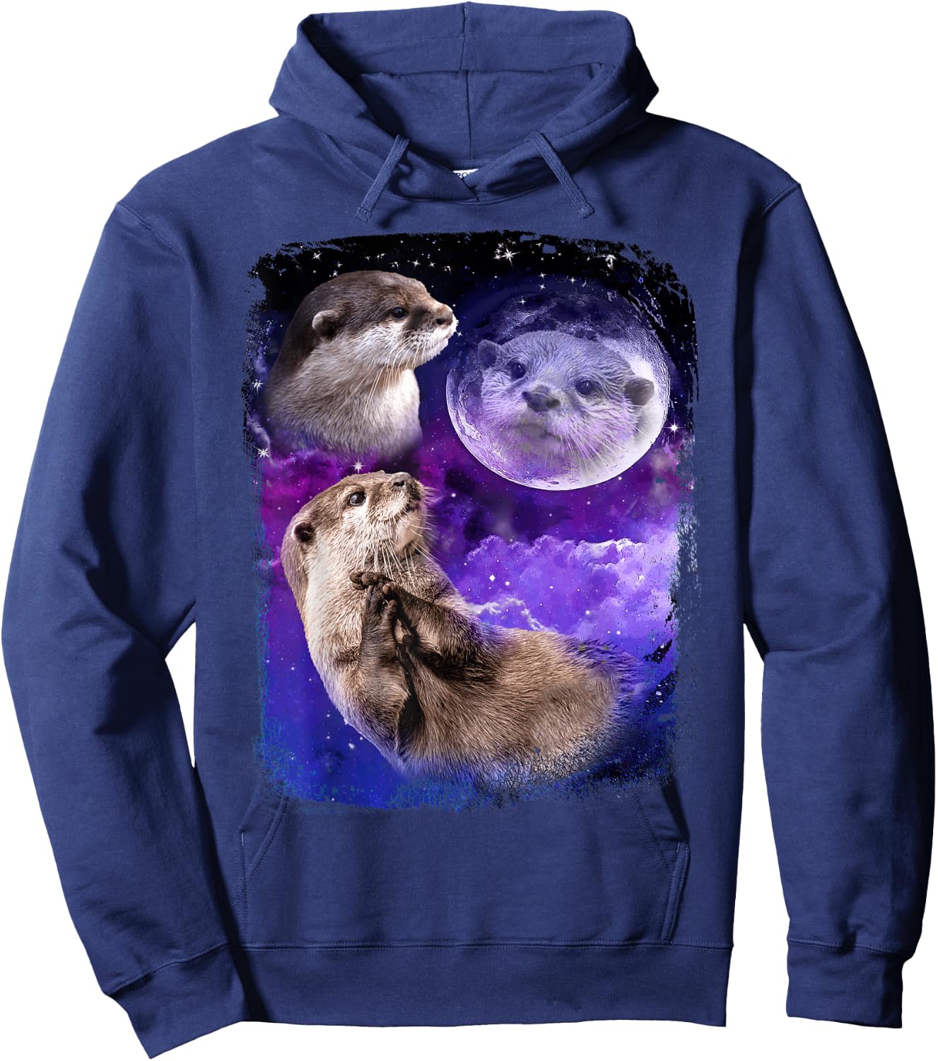 Funny Otter Lover Moon 3 Cute Otters Animals Meme Vintage Hoodie - Hoodie | Navy