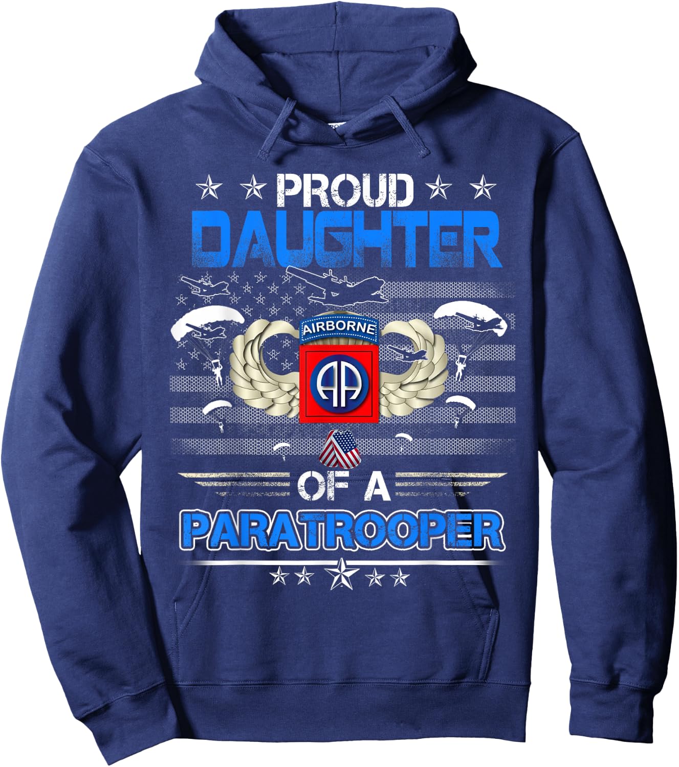Proud Daughter Of A Army 82Nd Airborne Paratroope Veteran Hoodie - Hoodie | Navy