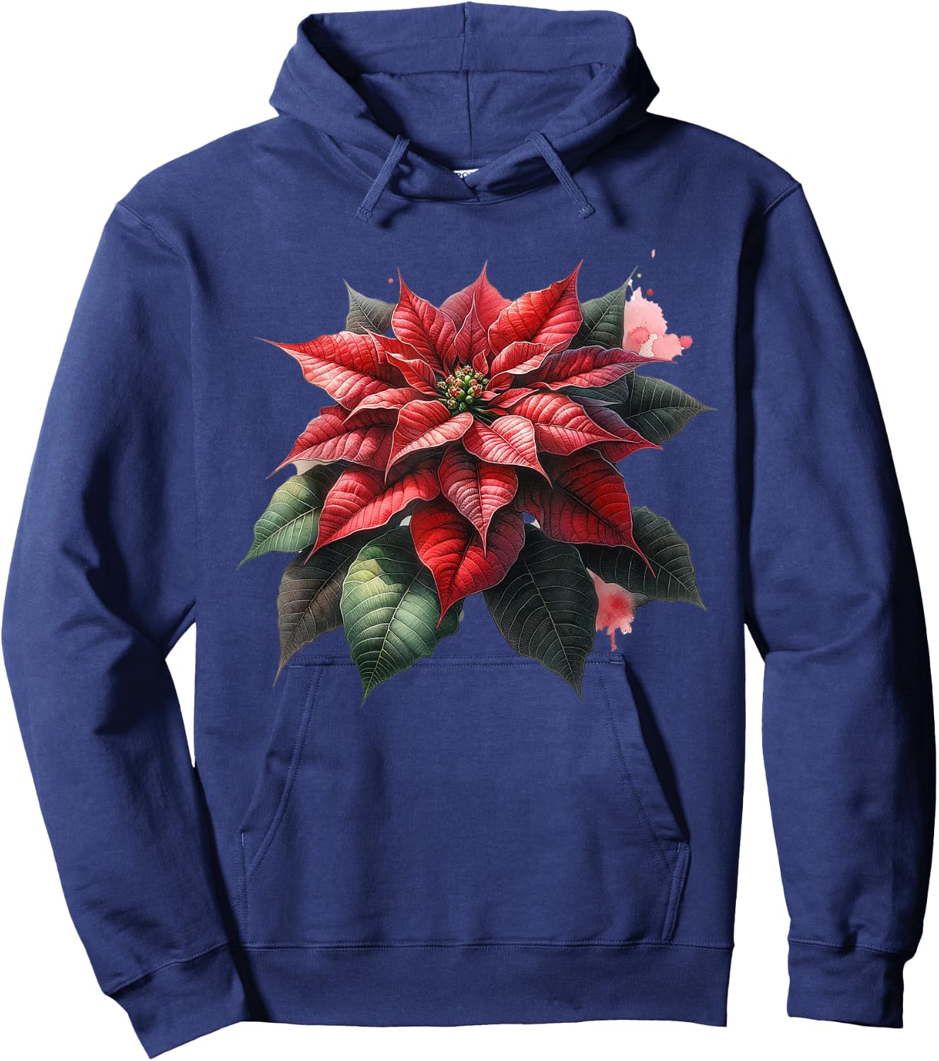 Poinsettia Watercolor Flower Holiday Christmas Graphics Hoodie - Hoodie | Navy