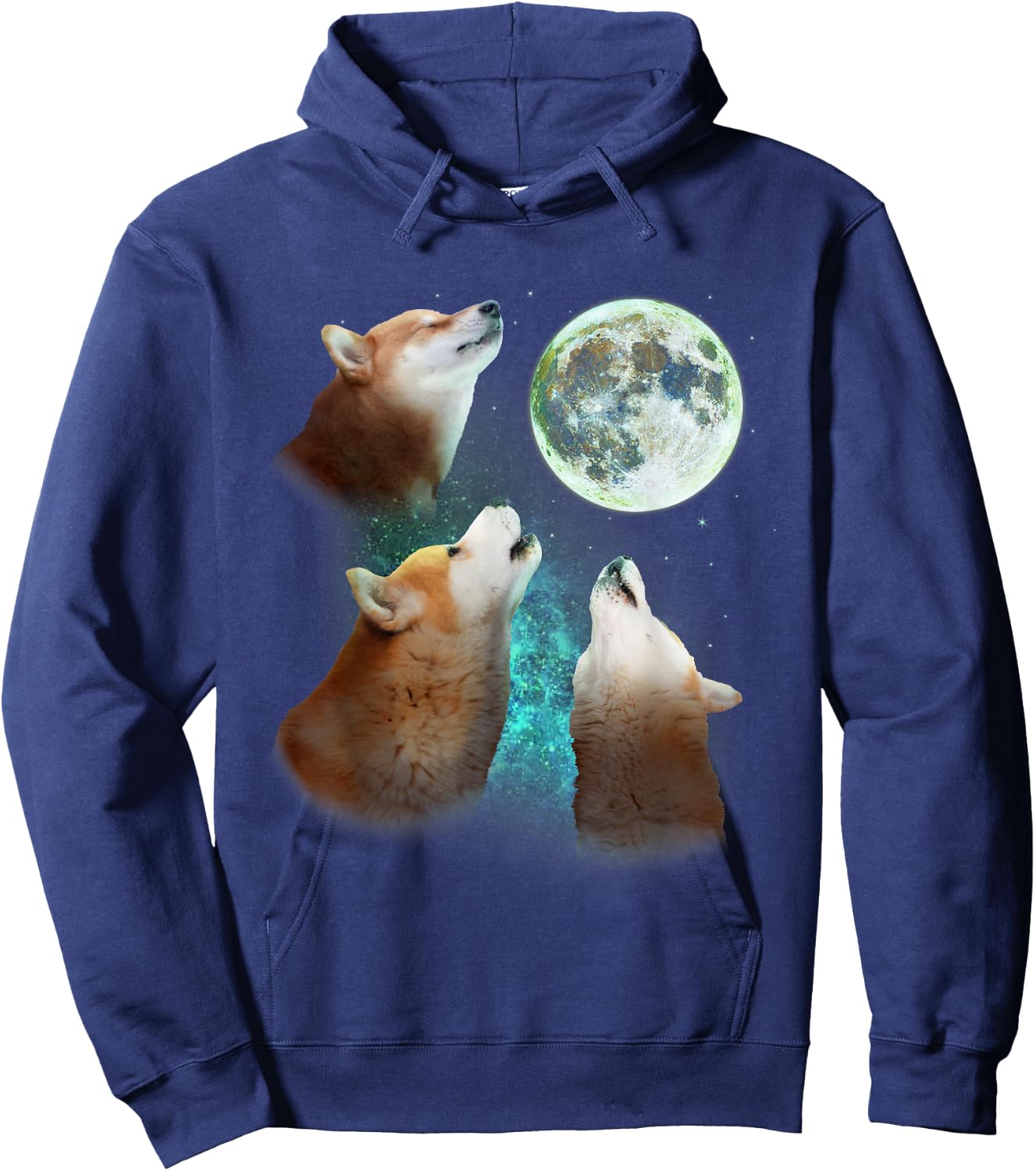 Three Shiba Inu Dogs Howl At Moon 3 Wolfs Wolves Meme Parody Hoodie - Hoodie | Navy