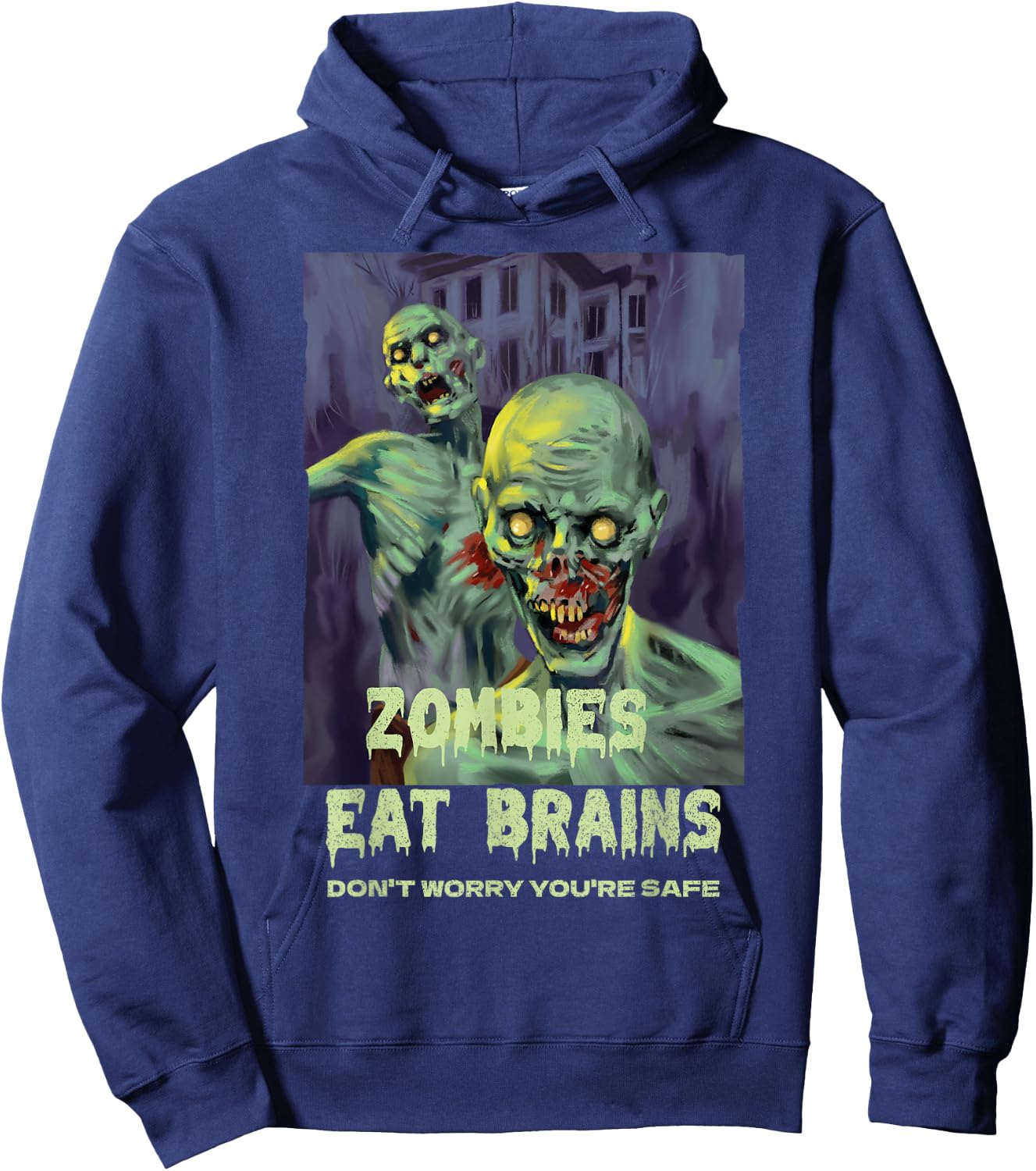 Halloween Retro Horror Movie Zombies Eat Brains You're Safe Hoodie - Hoodie | Navy