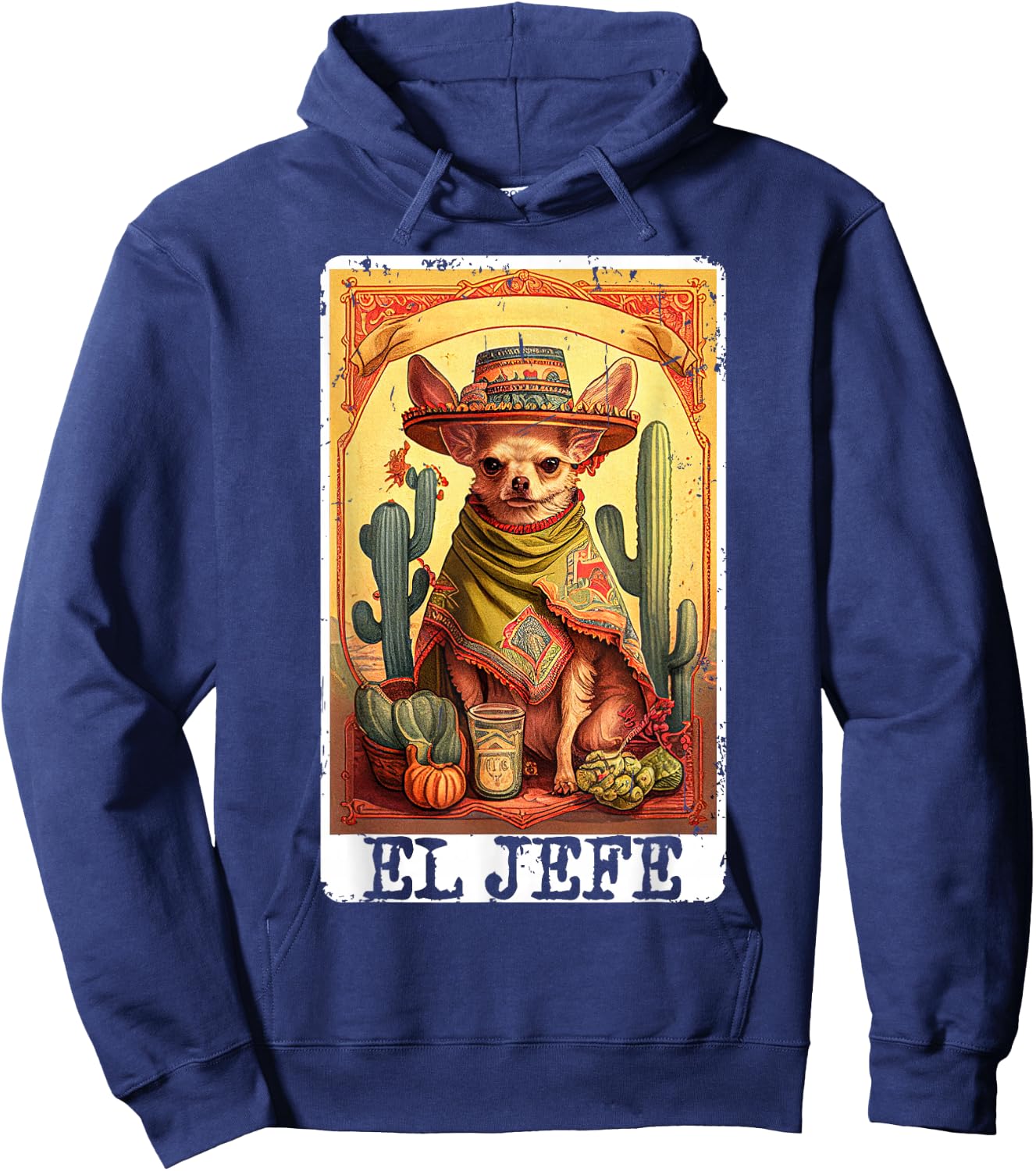 Funny Cinco De Mayo Chihuahua El Jefe Mexican Tarot Card Hoodie - Hoodie | Navy