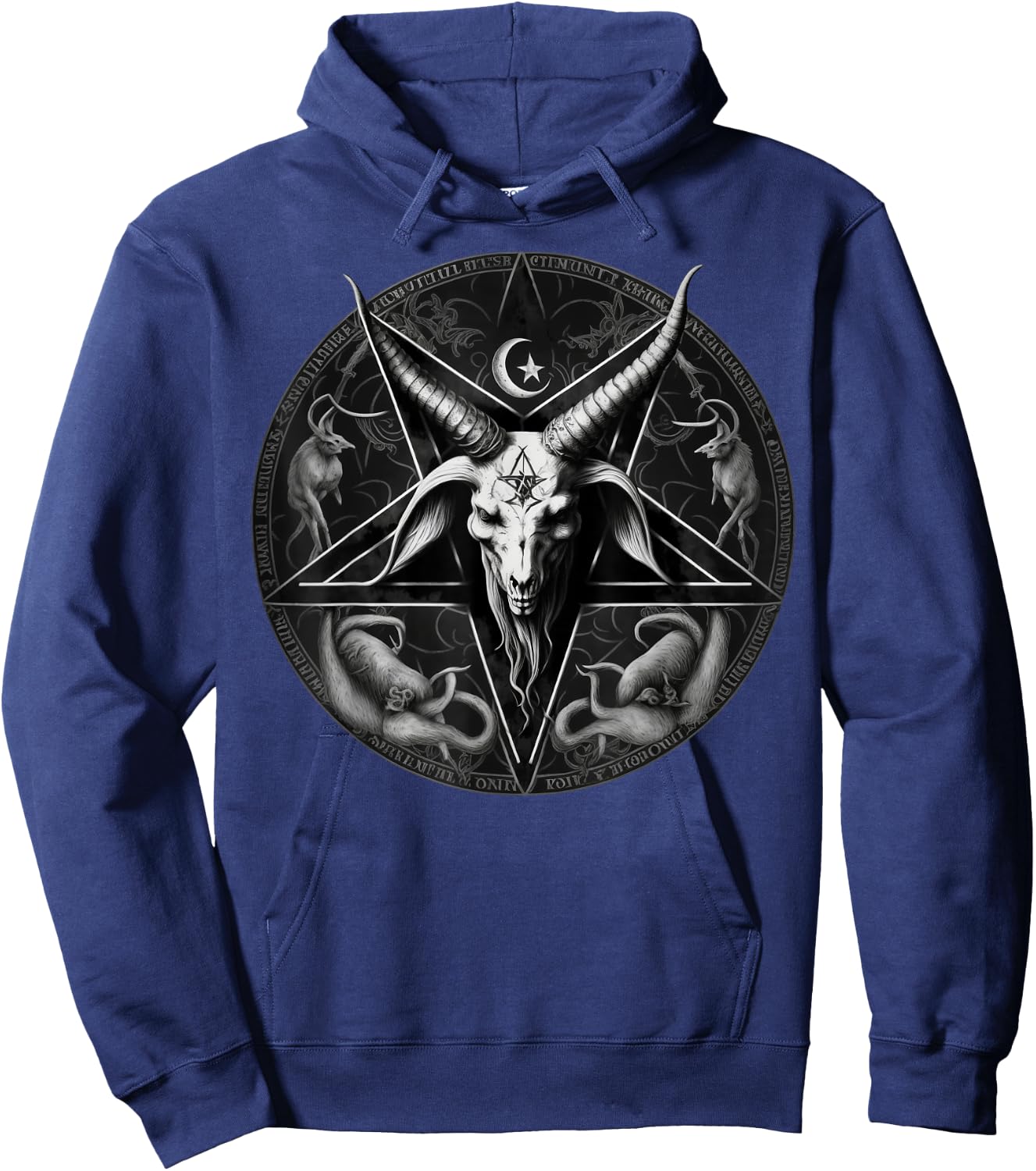 Satanic 666 Devil Occult on black and white Pentagram Goat Hoodie - Hoodie | Navy