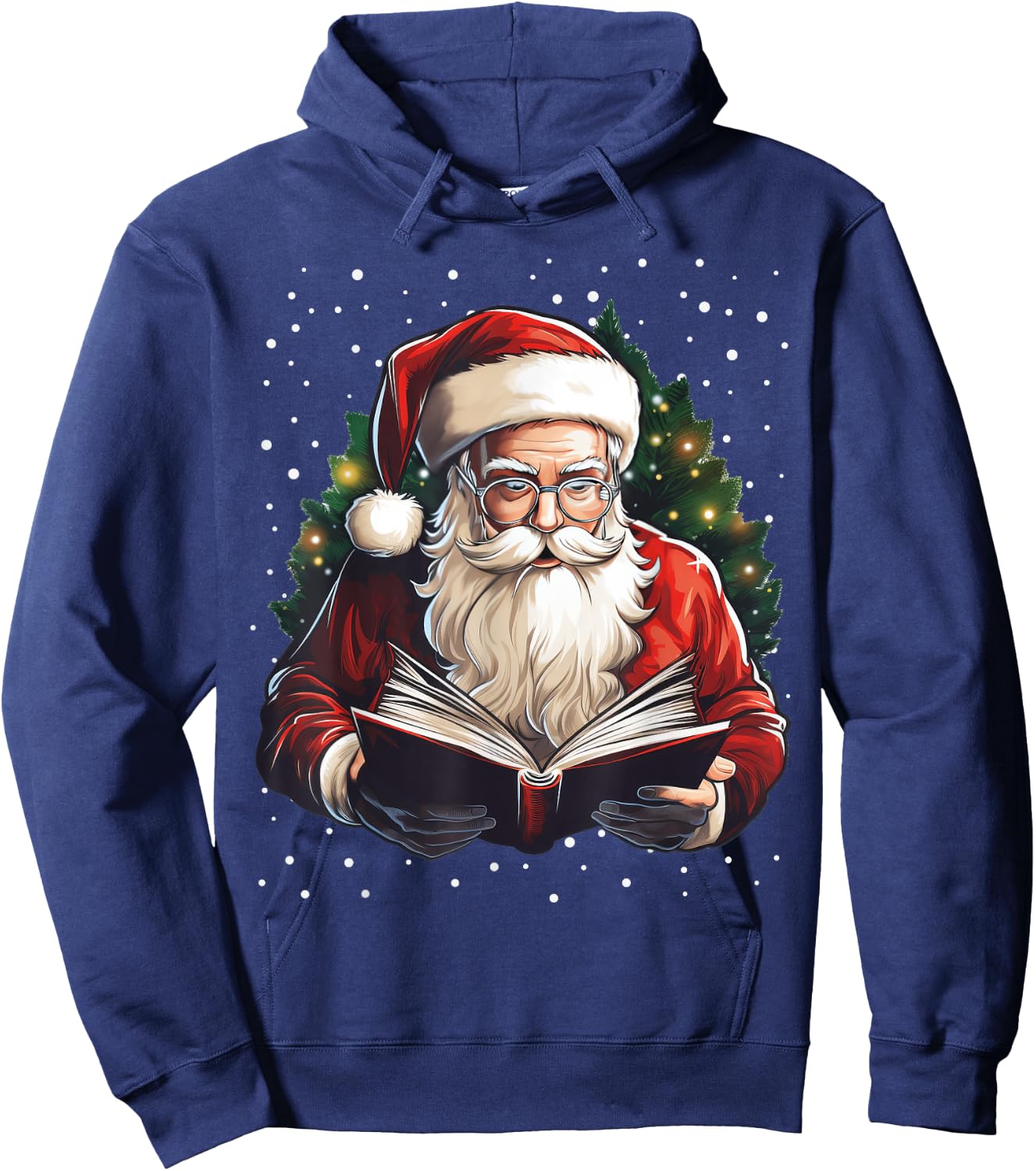 Santa Reading Book Bookworm Reader Bookish Christmas Tree Hoodie - Hoodie | Navy