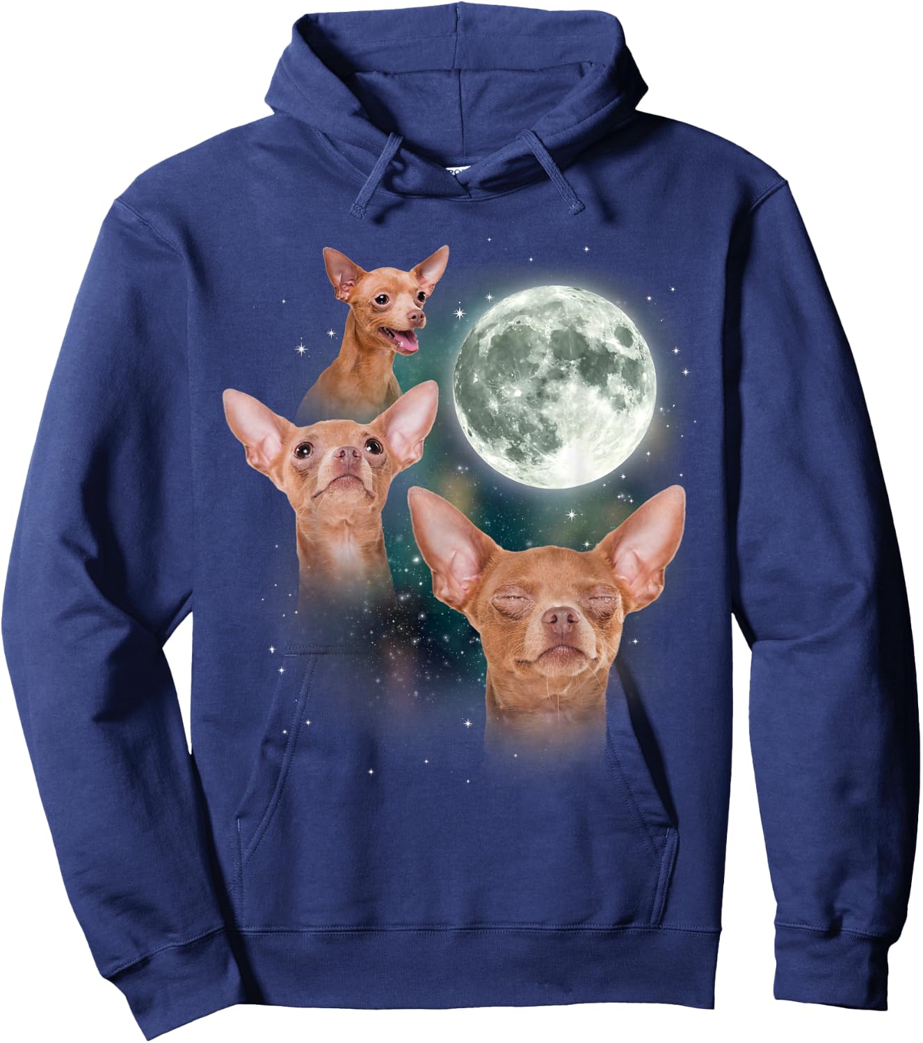 Three Chihuahua Moon 3 Dog Meme Funny Wolves Howling Parody Hoodie - Hoodie | Navy