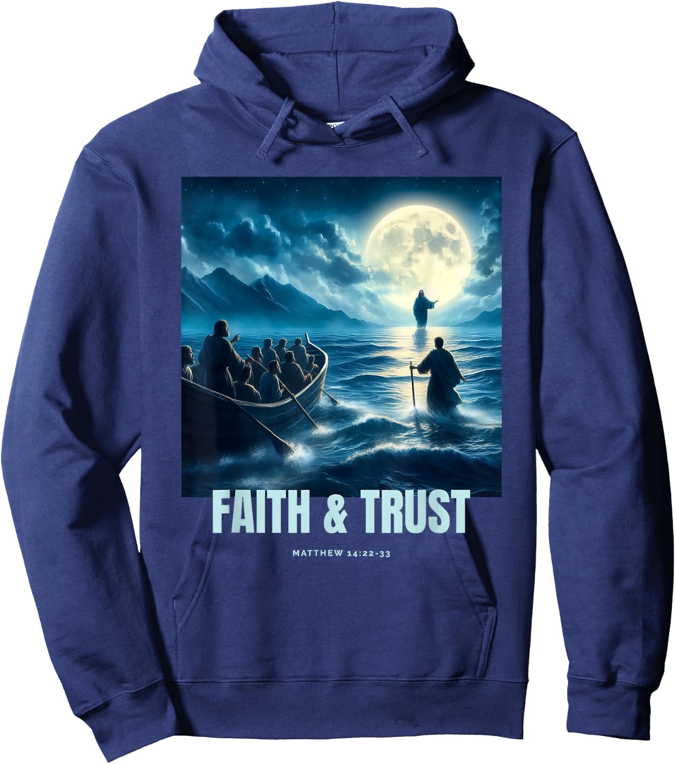 Faith Inspired Image Of Jesus Walking On Water Hoodie - Hoodie | Navy