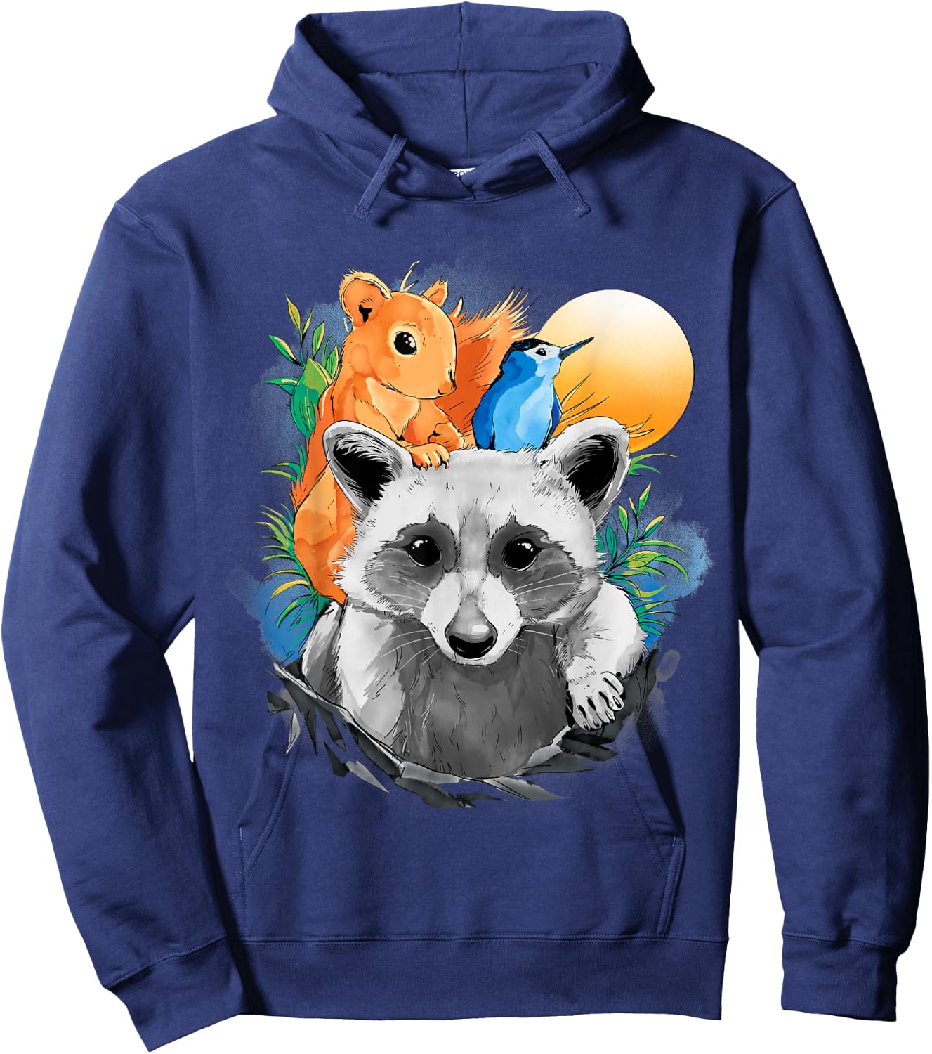 Raccoon Squirrel Animal Print Bird Design Animals Hoodie - Hoodie | Navy