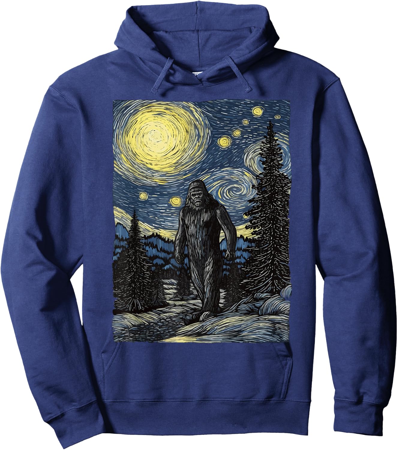 Bigfoot Starry Night Sasquatch Van Gogh Painting Art Hoodie - Hoodie | Navy