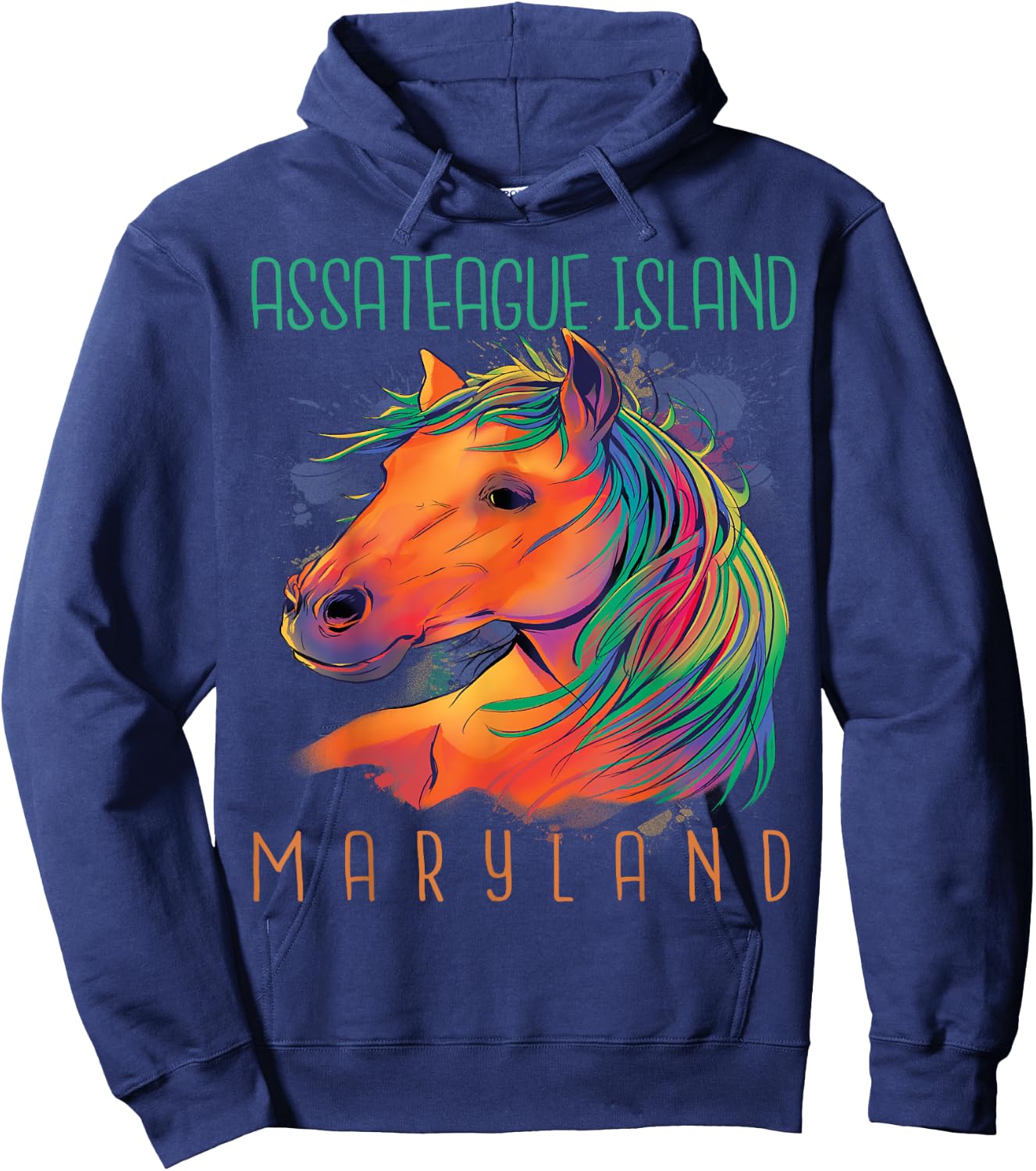 Colorful Horse Assateague Island Maryland Riding Souvenir Hoodie - Hoodie | Navy