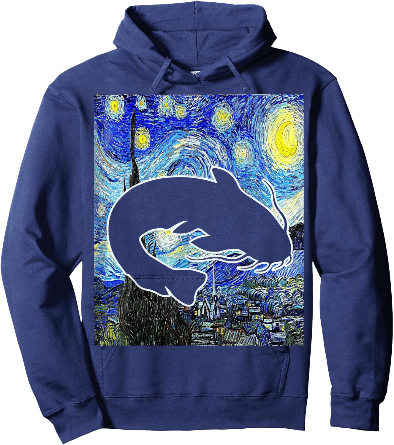 Catfish Starry Night Catfish Fishing Van Gogh Painting Hoodie - Hoodie | Navy