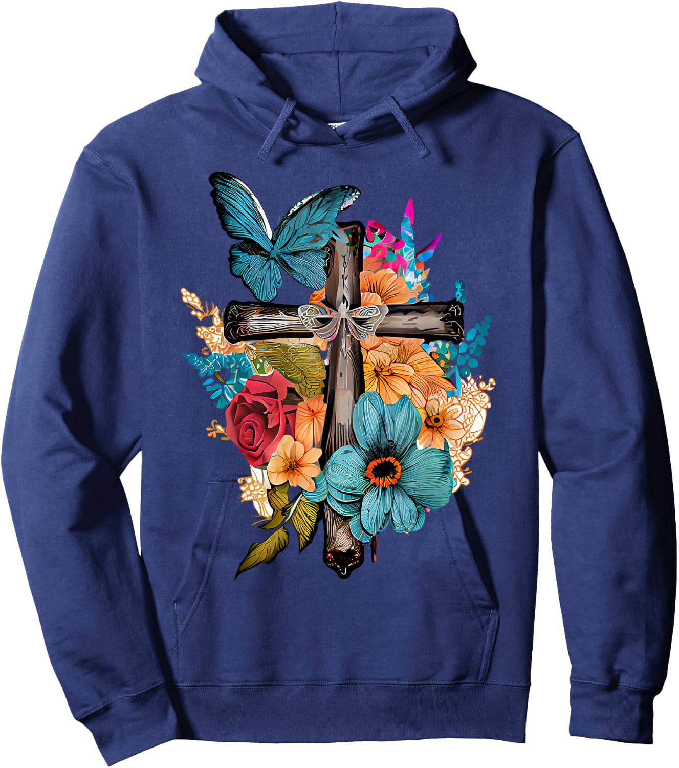 Jesus Cross Butterfly Flower Christian Faith Motivation Hoodie - Hoodie | Navy
