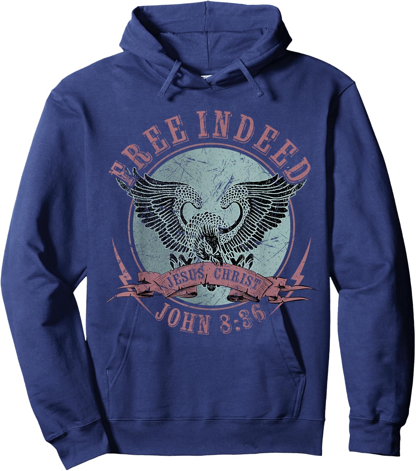 Free Indeed Faith Based Christian, John 8:36 Bible Verse Hoodie - Hoodie | Navy