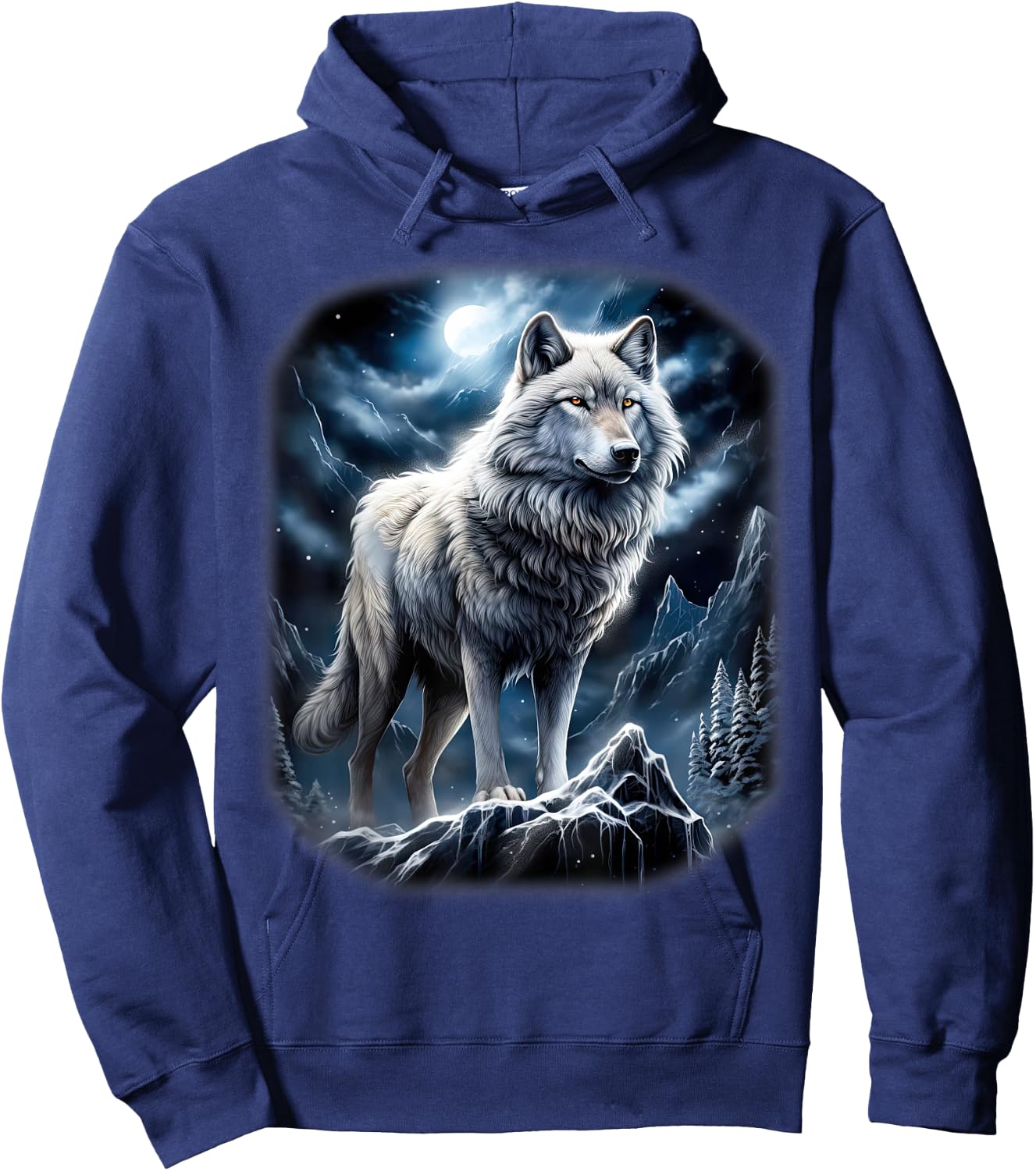 Wolf on Hill by Moon and Universe Fantasy Art Wildlife Hoodie - Hoodie | Navy
