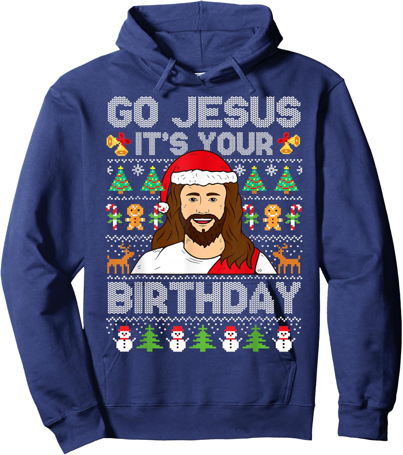 Go Jesus It's Your Birthday Ugly Christmas Sweater Funny Hoodie - Hoodie | Navy