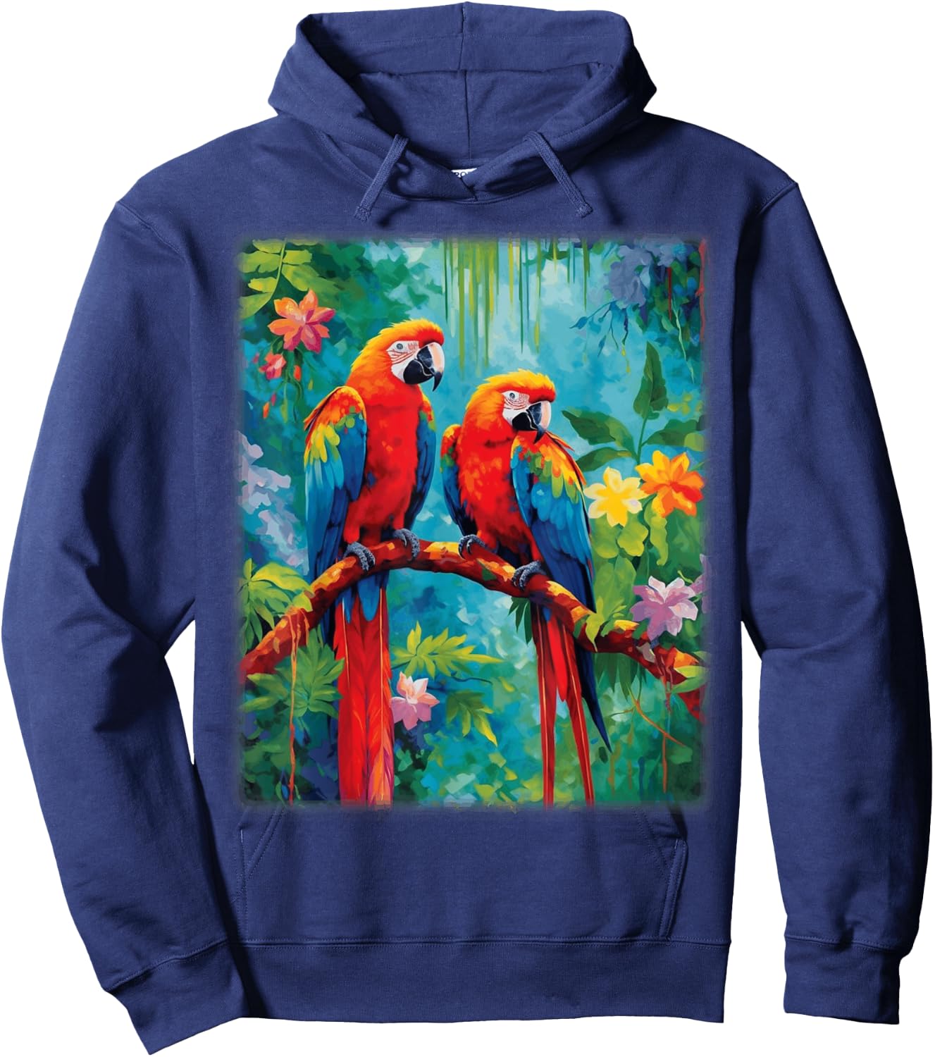 Colorful Parrots Rain Forest Jungle Macaw Parrot Men Women Hoodie - Hoodie | Navy
