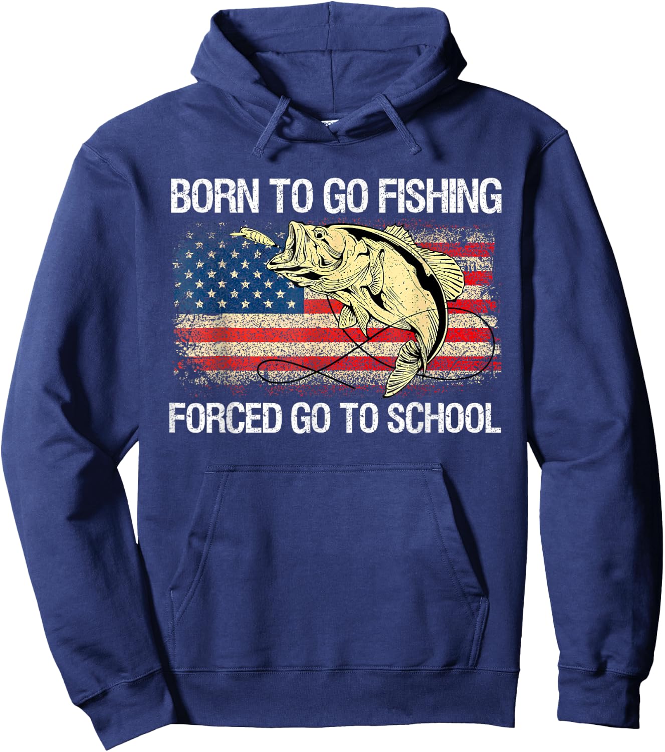 born to go fishing forced to go to school Funny Fisherman Hoodie - Hoodie | Navy