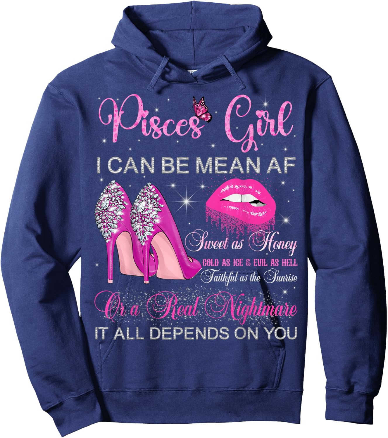 Pisces Girl Birthday High Heels Dripping Lips Women Hoodie - Hoodie | Navy