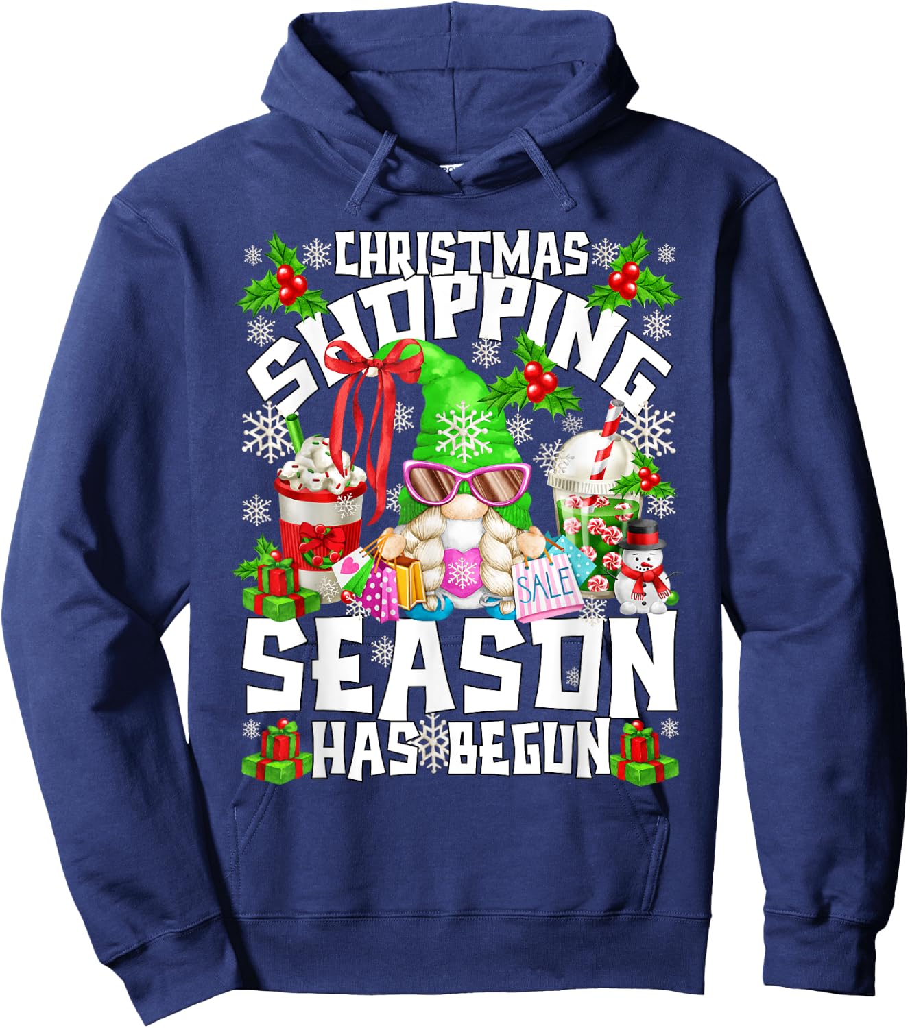 Christmas Shopping With My Gnomes Funny Coffee Mom Hoodie - Hoodie | Navy