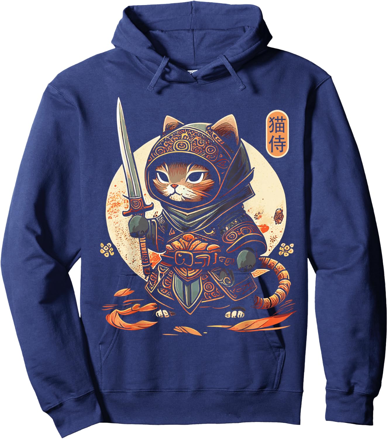 Japanese Samurai Cat Tattoo Kawaii Ninja Cat Hoodie - Hoodie | Navy