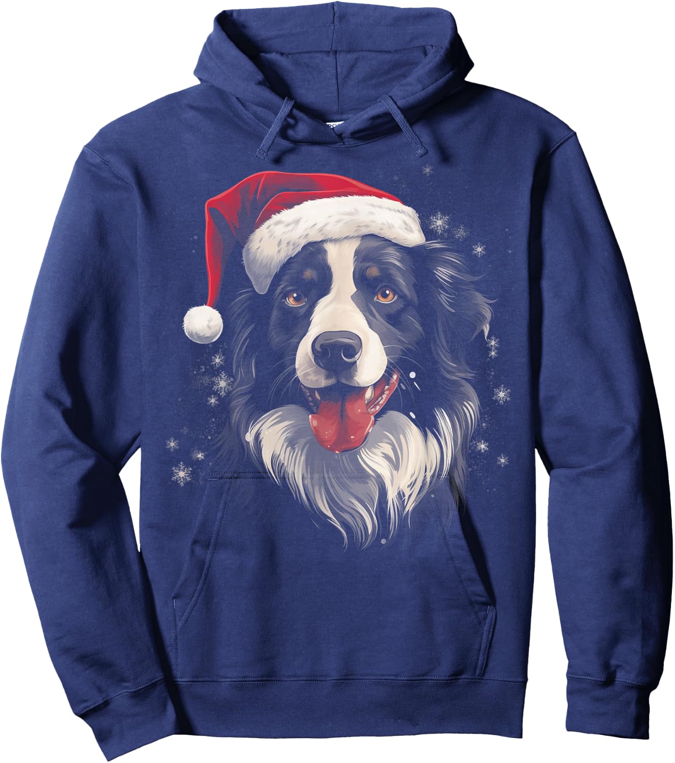 Border Collie Dog Funny Christmas Santa Hat Tree Matching Hoodie - Hoodie | Navy