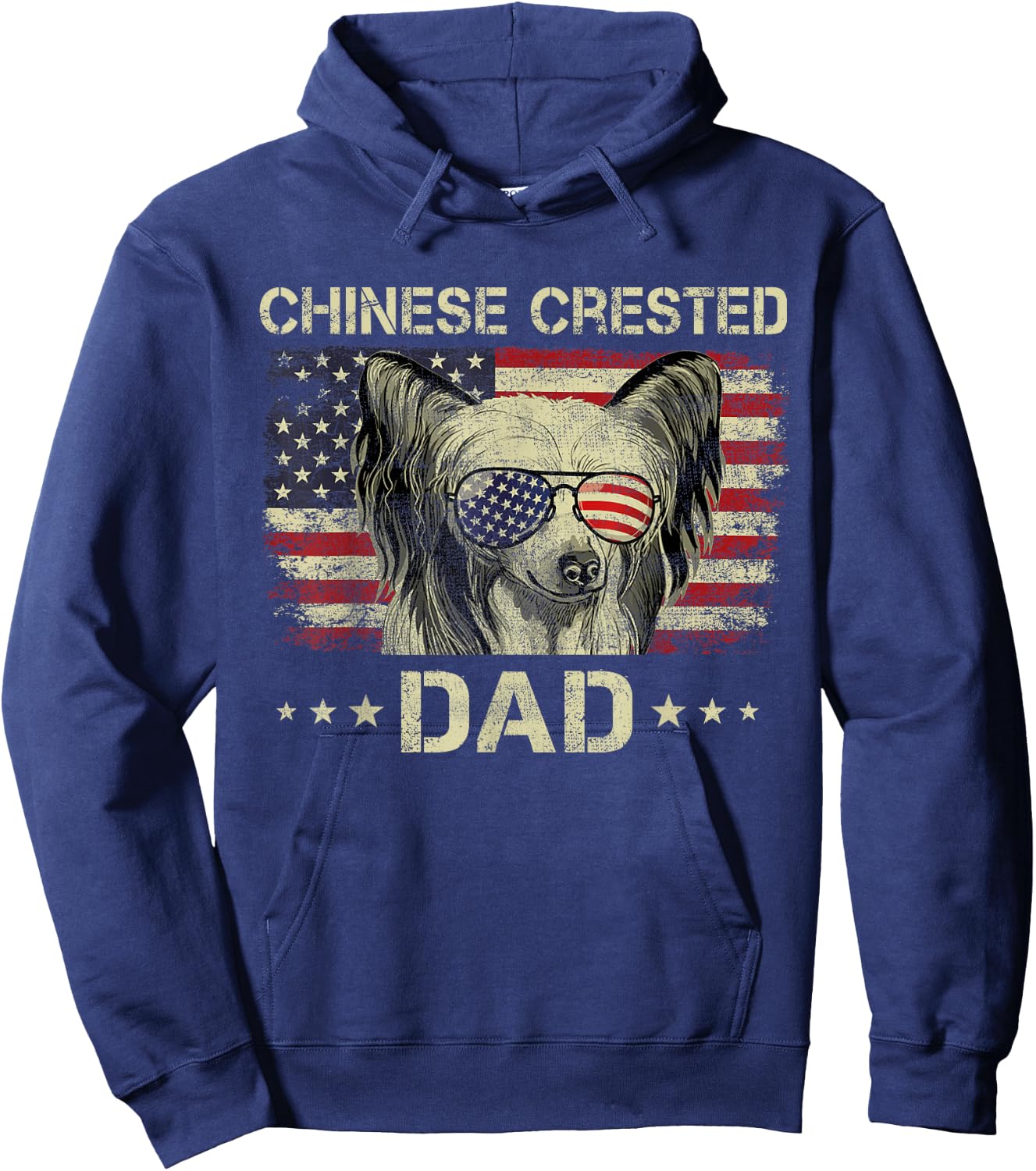 Chinese Crested Dad Dog Lovers American Flag 4th Of July Women Men Hoodie - Hoodie | Navy