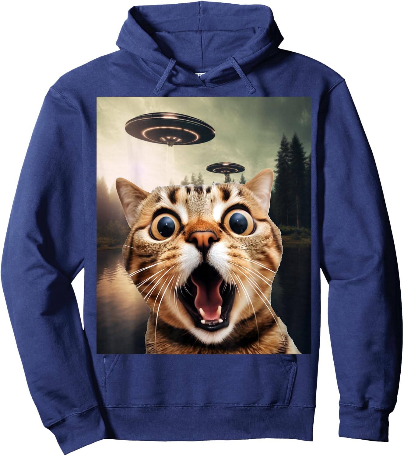 Alien UFO Funny Cat Shirt - Funny Cat Shirts for Cat Dad/Mom Hoodie - Hoodie | Navy