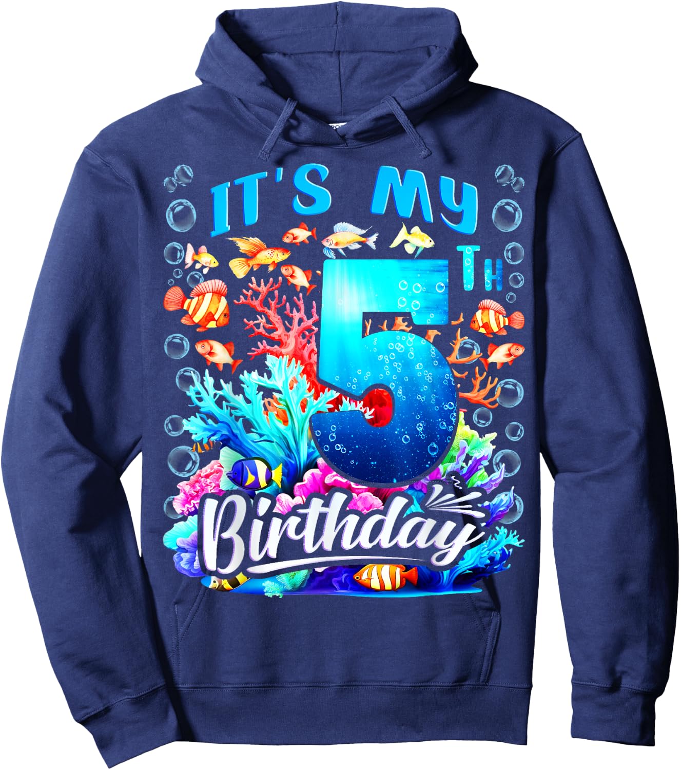It's My 5th Birthday Boy Sea Fish Ocean Animals Aquarium Hoodie - Hoodie | Navy