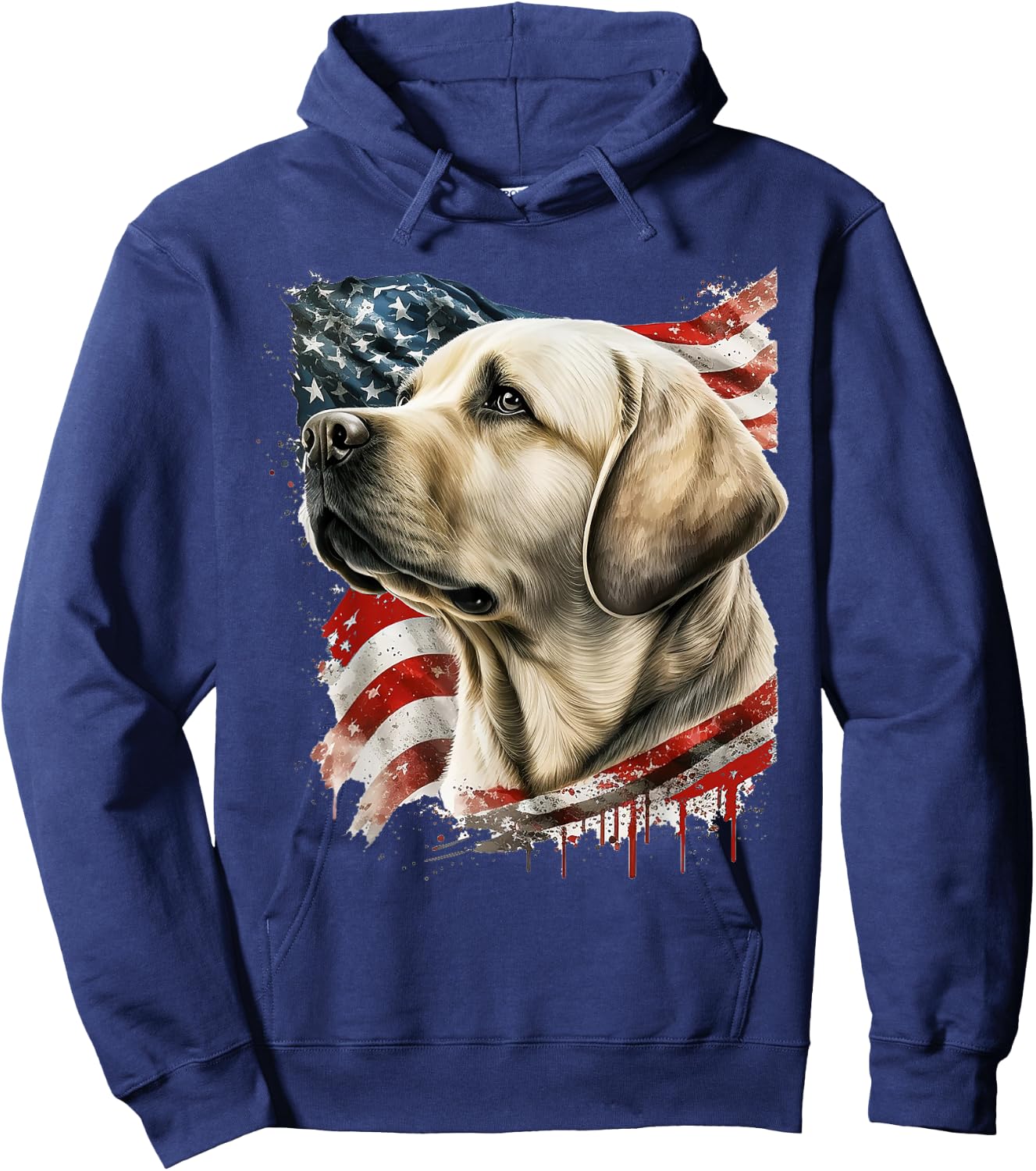 Yellow Lab with The American Flag Hoodie - Hoodie | Navy