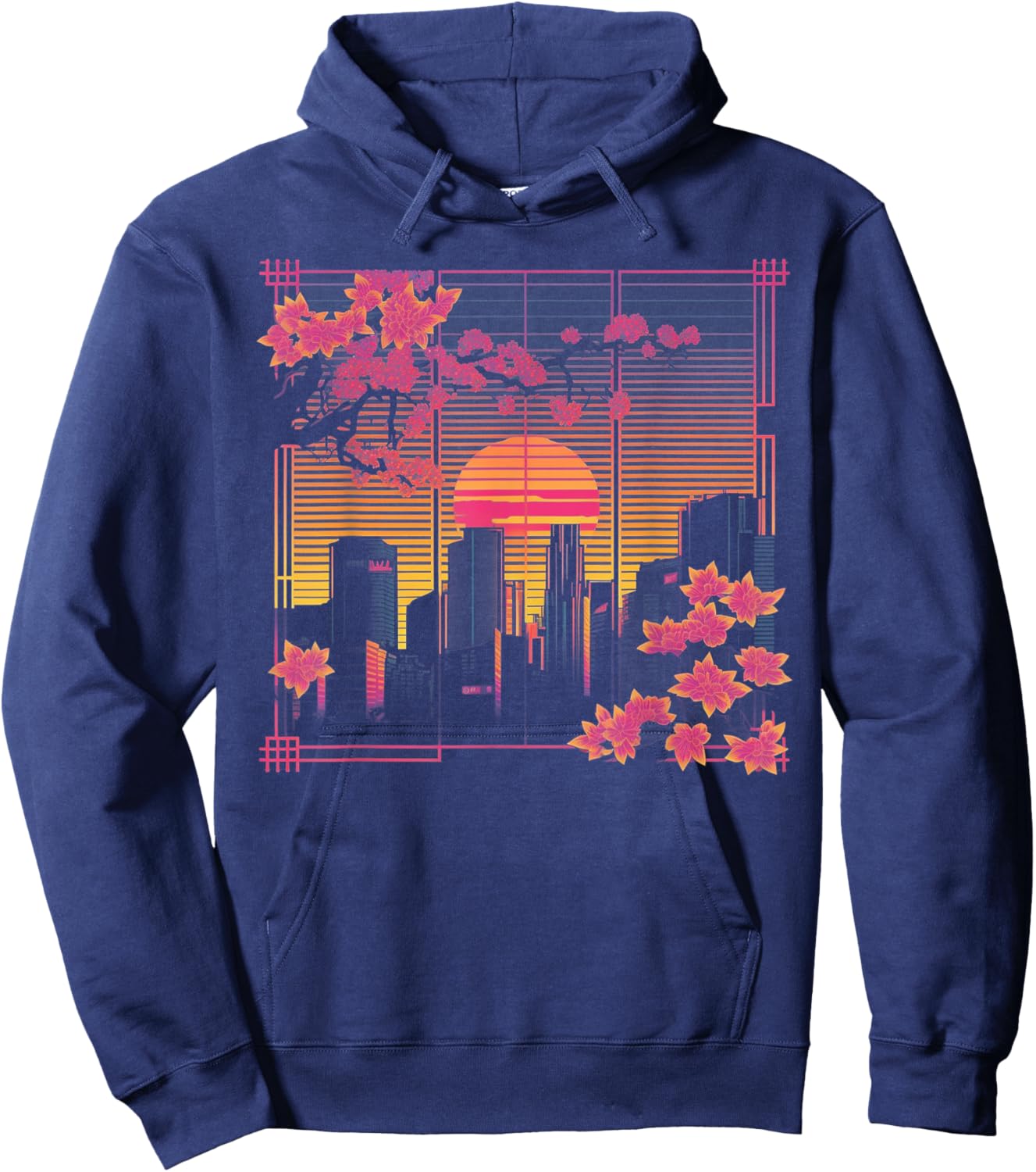 Cherry Blossom Japanese Japan Tokyo Vaporwave Synthwave 80s Hoodie - Hoodie | Navy