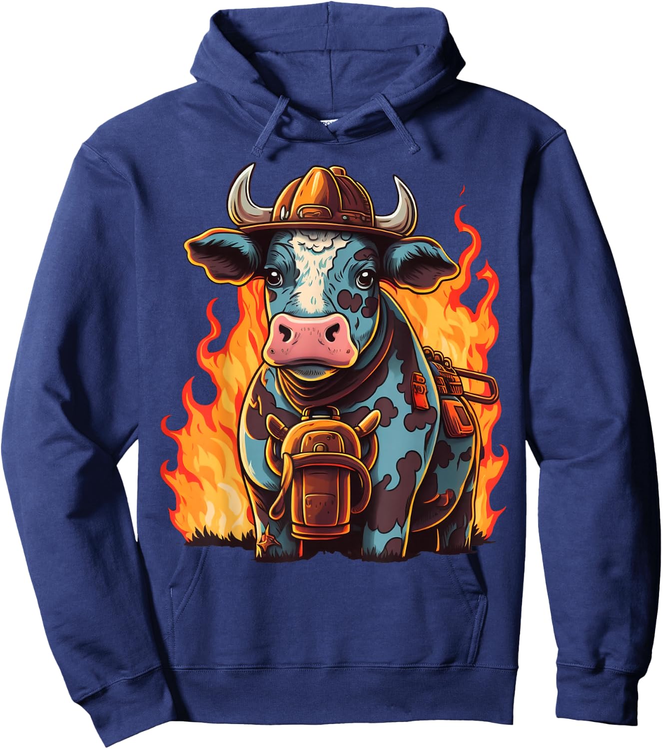 Cattle Fireman on Firefighter Cow Hoodie - Hoodie | Navy