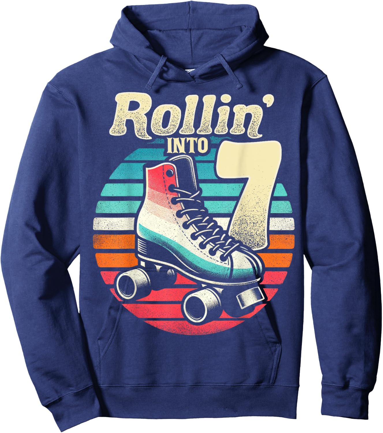 Roller Skating 7th Birthday Party Girls Boys Rollin into 7 Hoodie - Hoodie | Navy