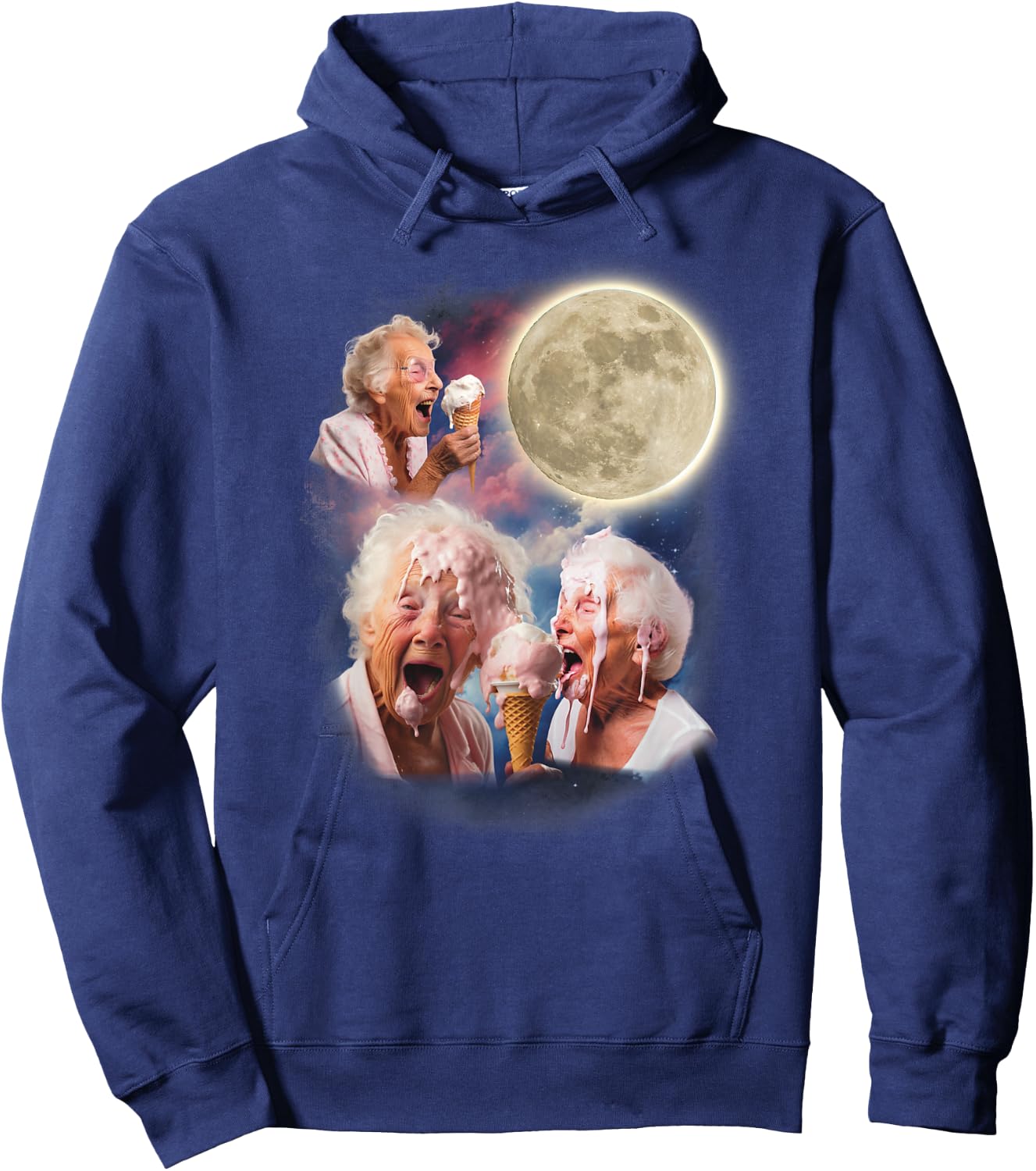 Three Granny Moon Funny Old Ladies Moon Weird Cursed Meme Hoodie - Hoodie | Navy