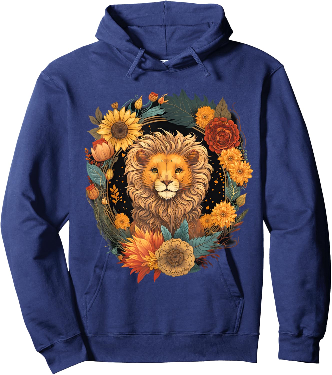 Sunflower Hippie Floral Lion Hoodie - Hoodie | Navy