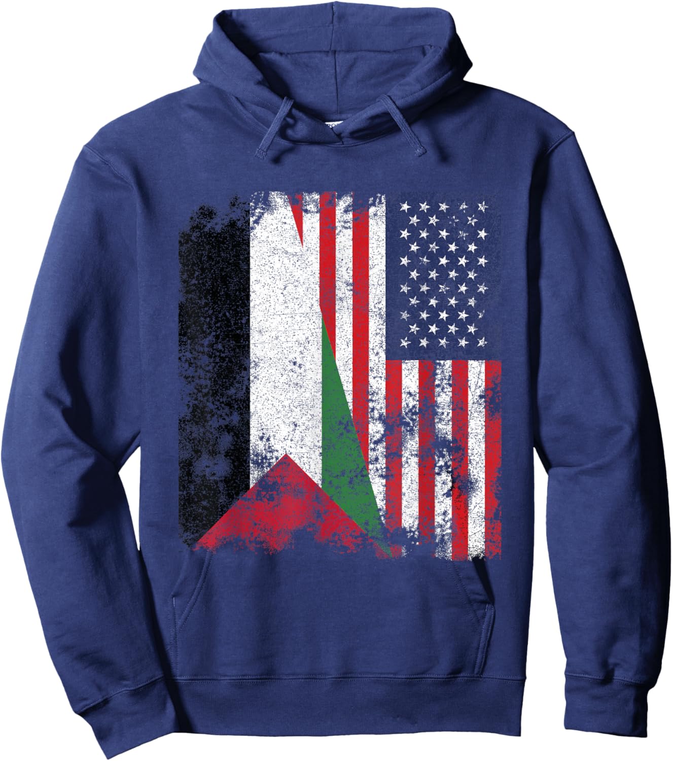 Palestine USA Flag Distressed - Half American Hoodie - Hoodie | Navy