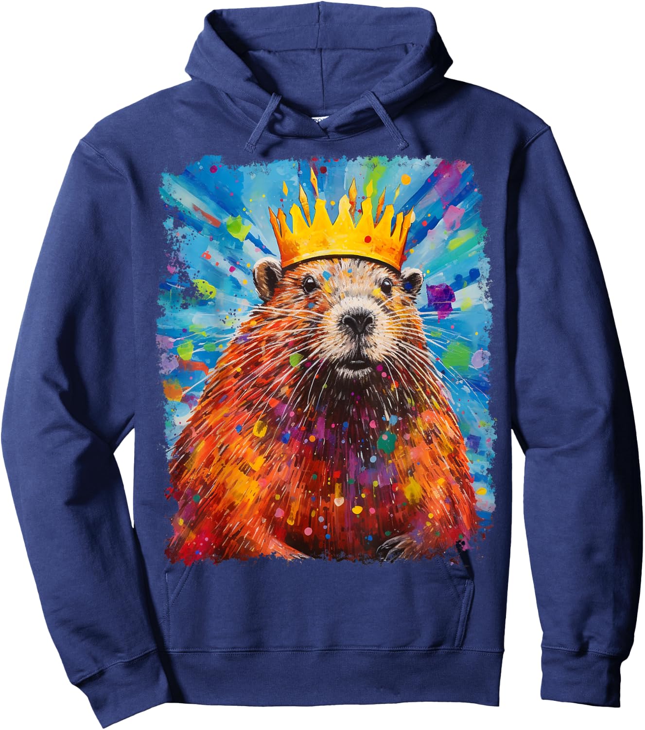Pop Art Colorful Beaver King Queen Hoodie - Hoodie | Navy