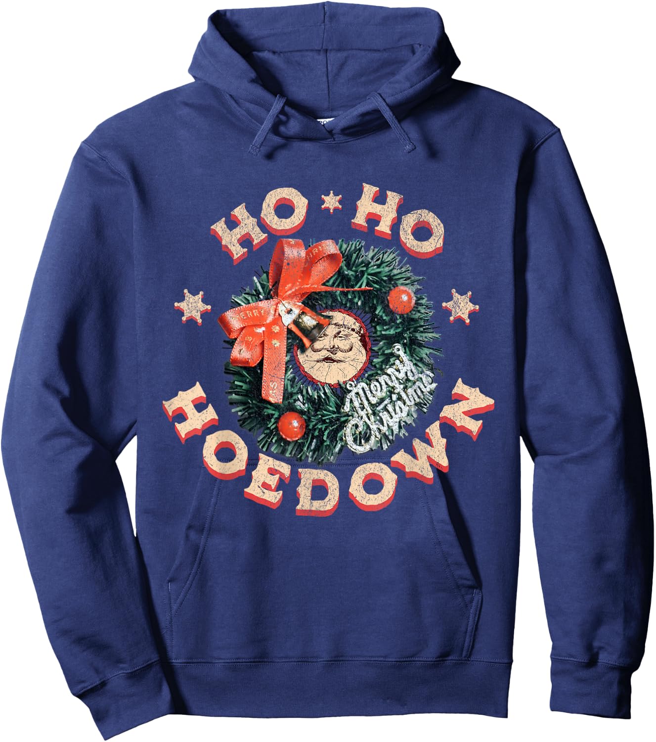 Ho Ho Hoedown Santa Jingle Bells Vintage Western Christmas Hoodie - Hoodie | Navy