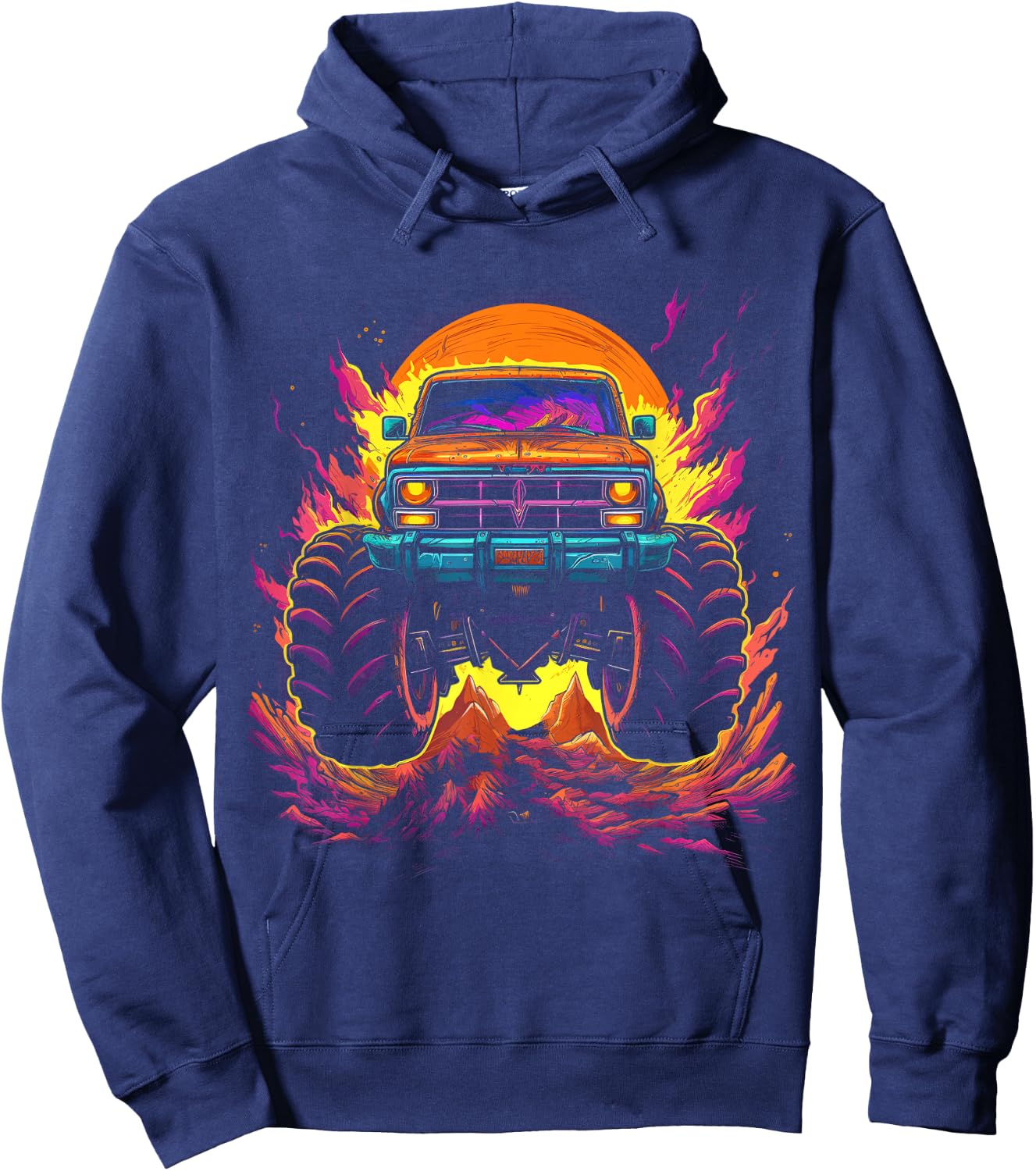 Retro Vintage Monster Truck Retro Sunset Monster Truck Boys Hoodie - Hoodie | Navy