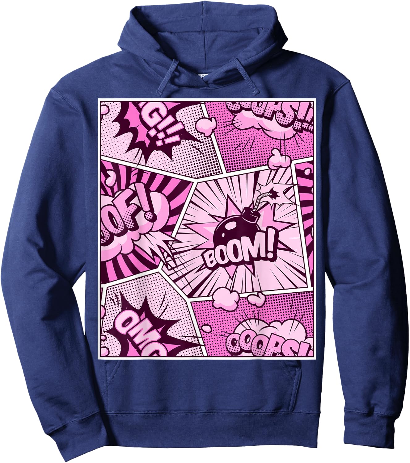 Comic Book Pink Color Graphic Hoodie - Hoodie | Navy