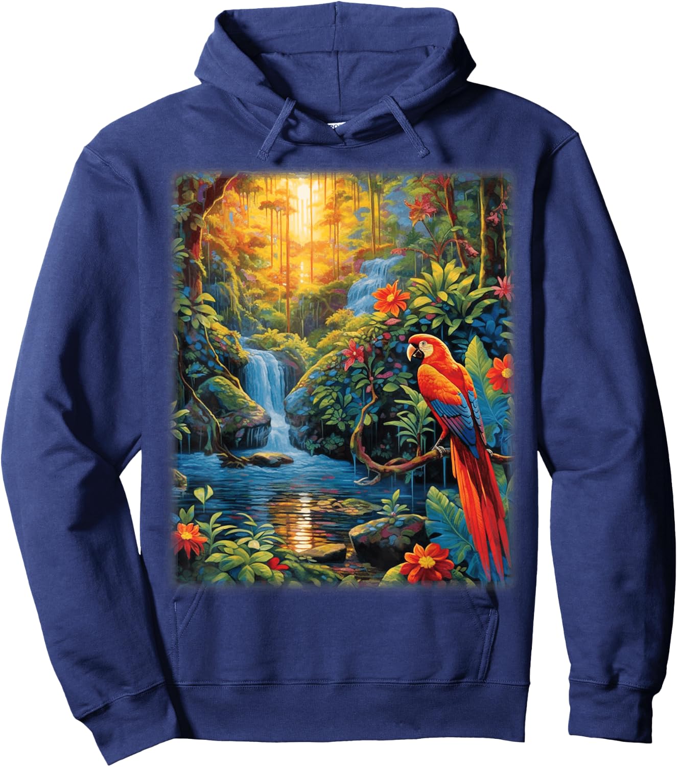 Colorful Parrots Rain Forest Jungle Macaw Parrot Men Women Hoodie - Hoodie | Navy