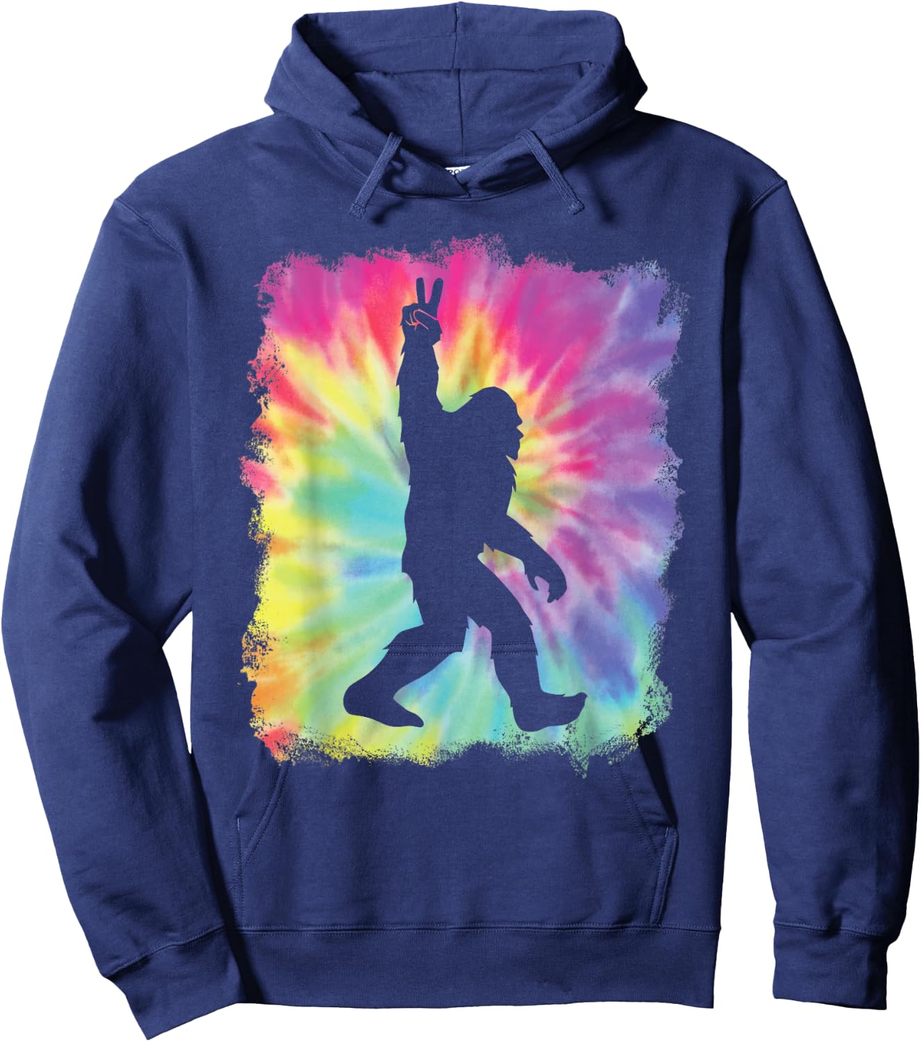 Bigfoot Sasquatch Peace Big Foot Squatch Tie Dye Rainbow Hoodie - Hoodie | Navy