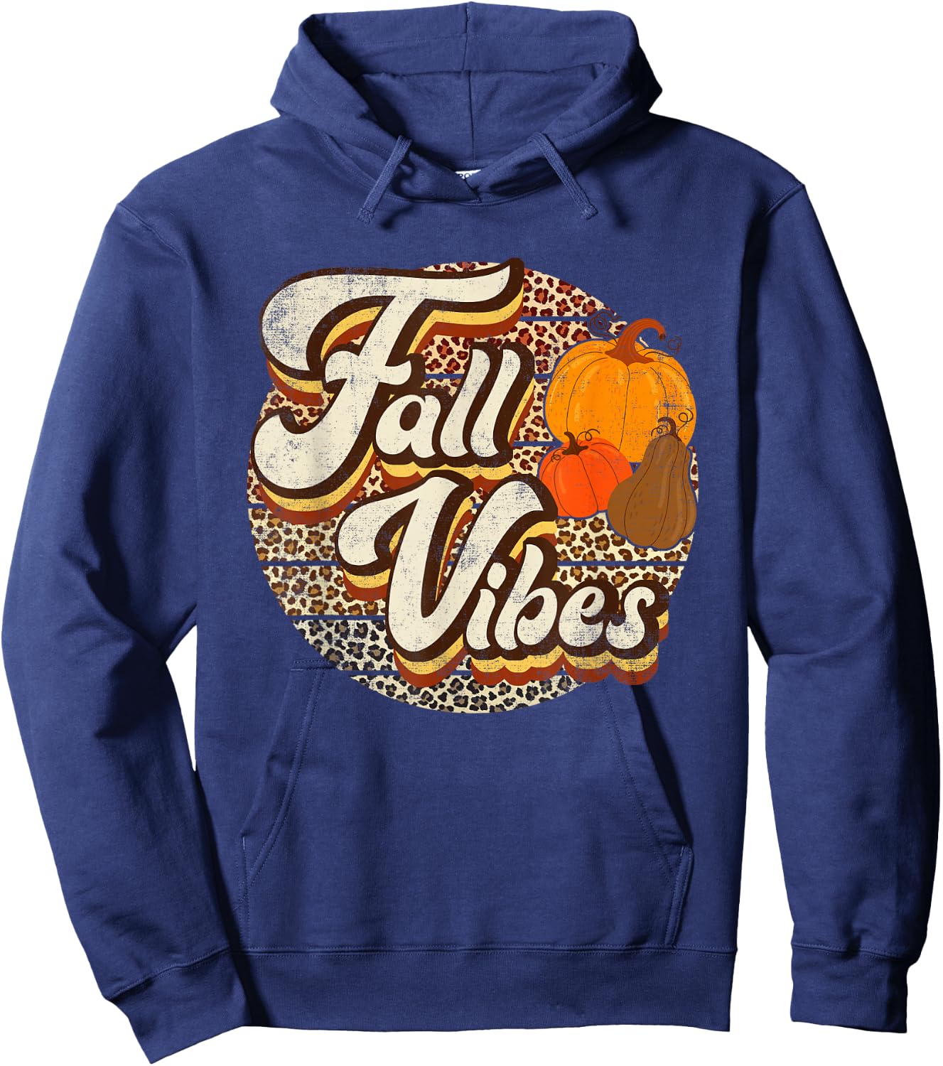 Retro Groovy Fall Vibes Leopard Thanksgiving Autumn Hoodie - Hoodie | Navy