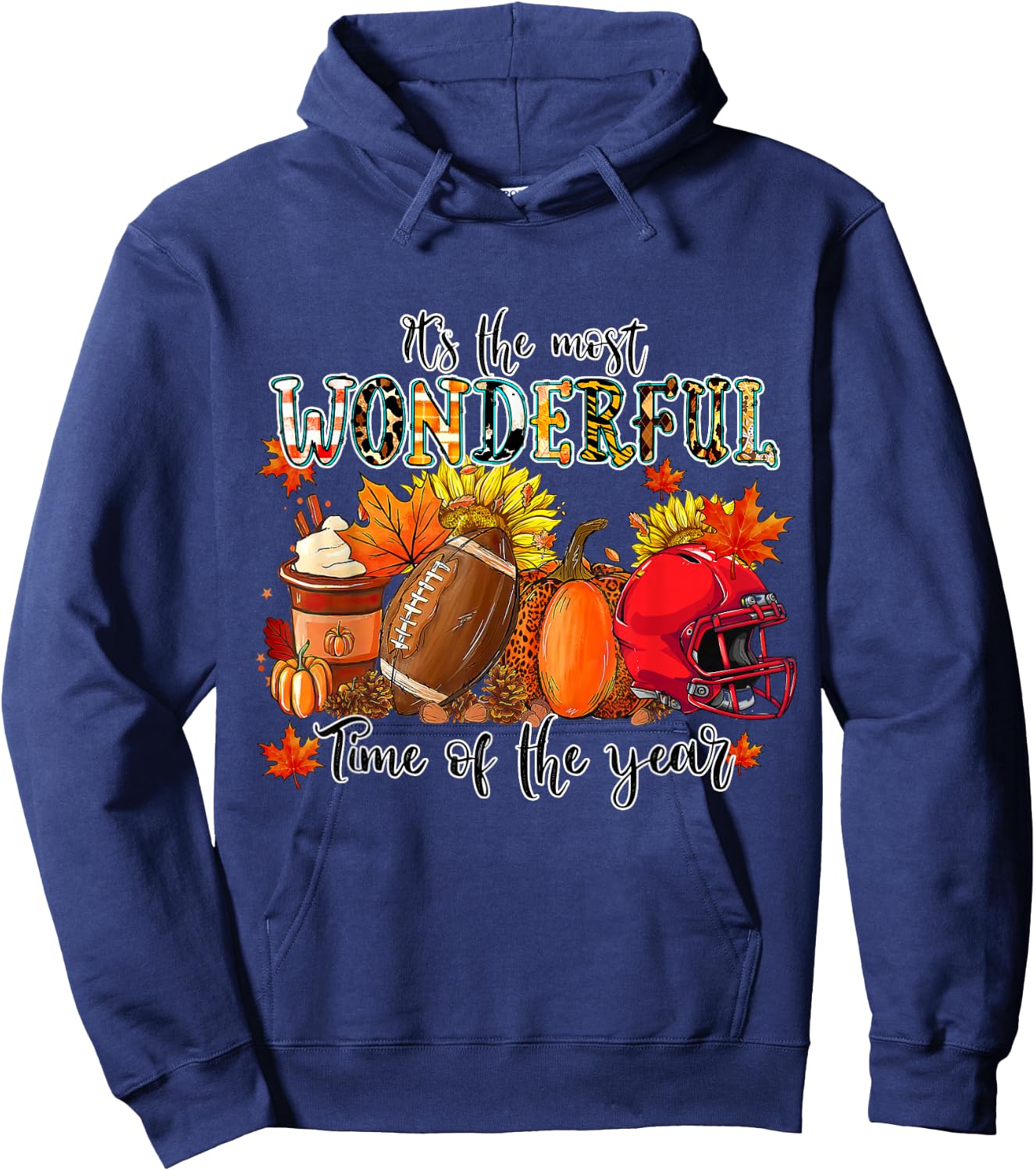Fall Pumpkin Football It's Most Wonderful Time of The Year Hoodie - Hoodie | Navy