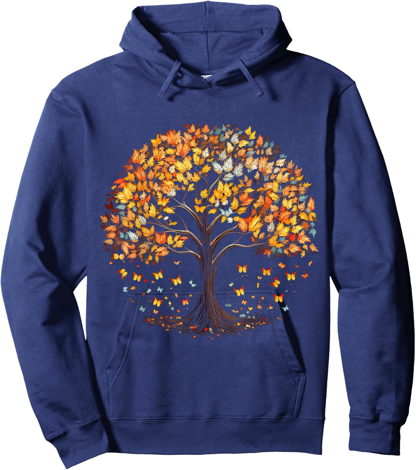 Fall Autumn falling leaves with Tree and Butterfly Hoodie - Hoodie | Navy