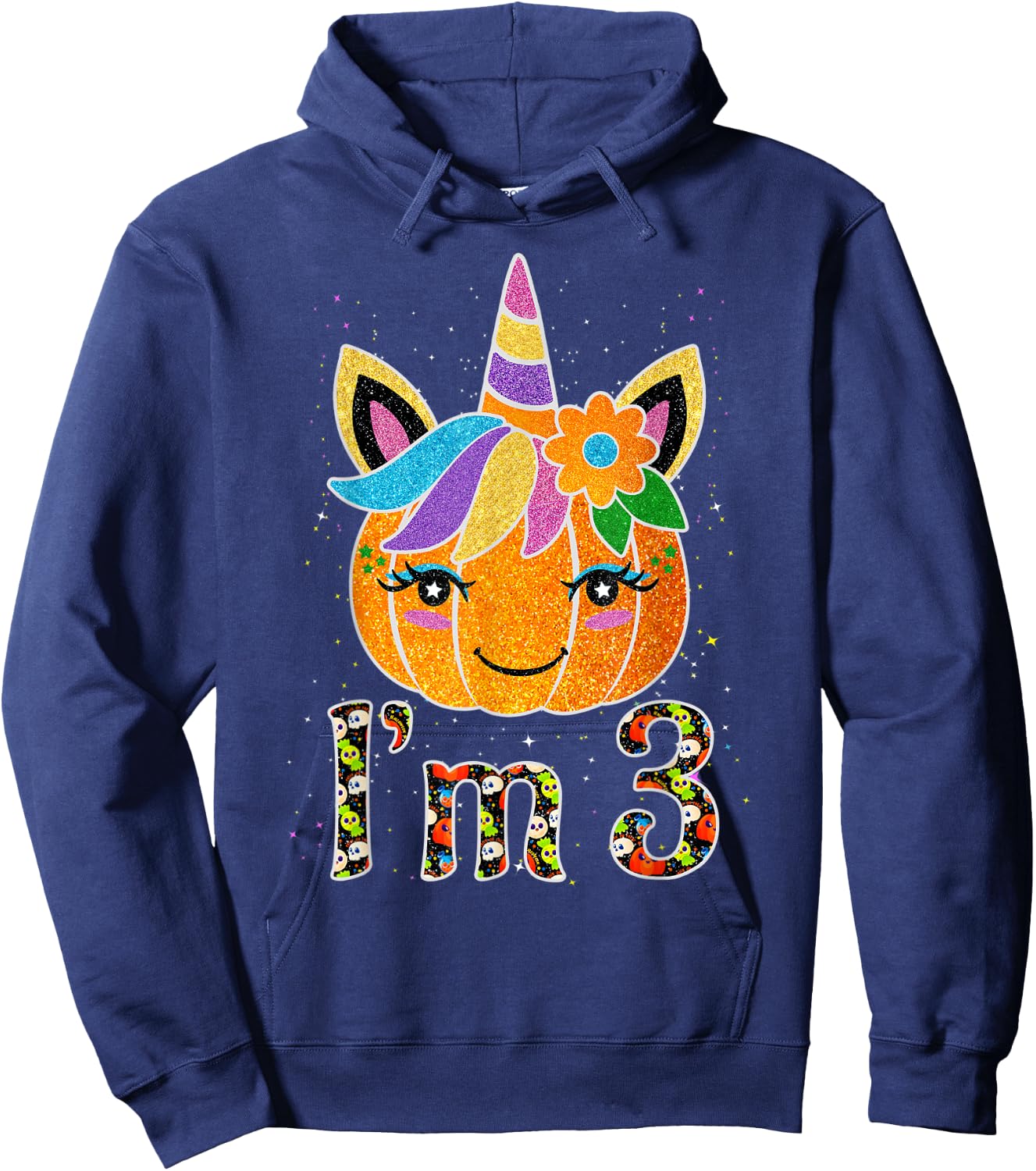 3 Years Old Unicorn Pumpkin Cute Design Birthday Halloween Hoodie - Hoodie | Navy